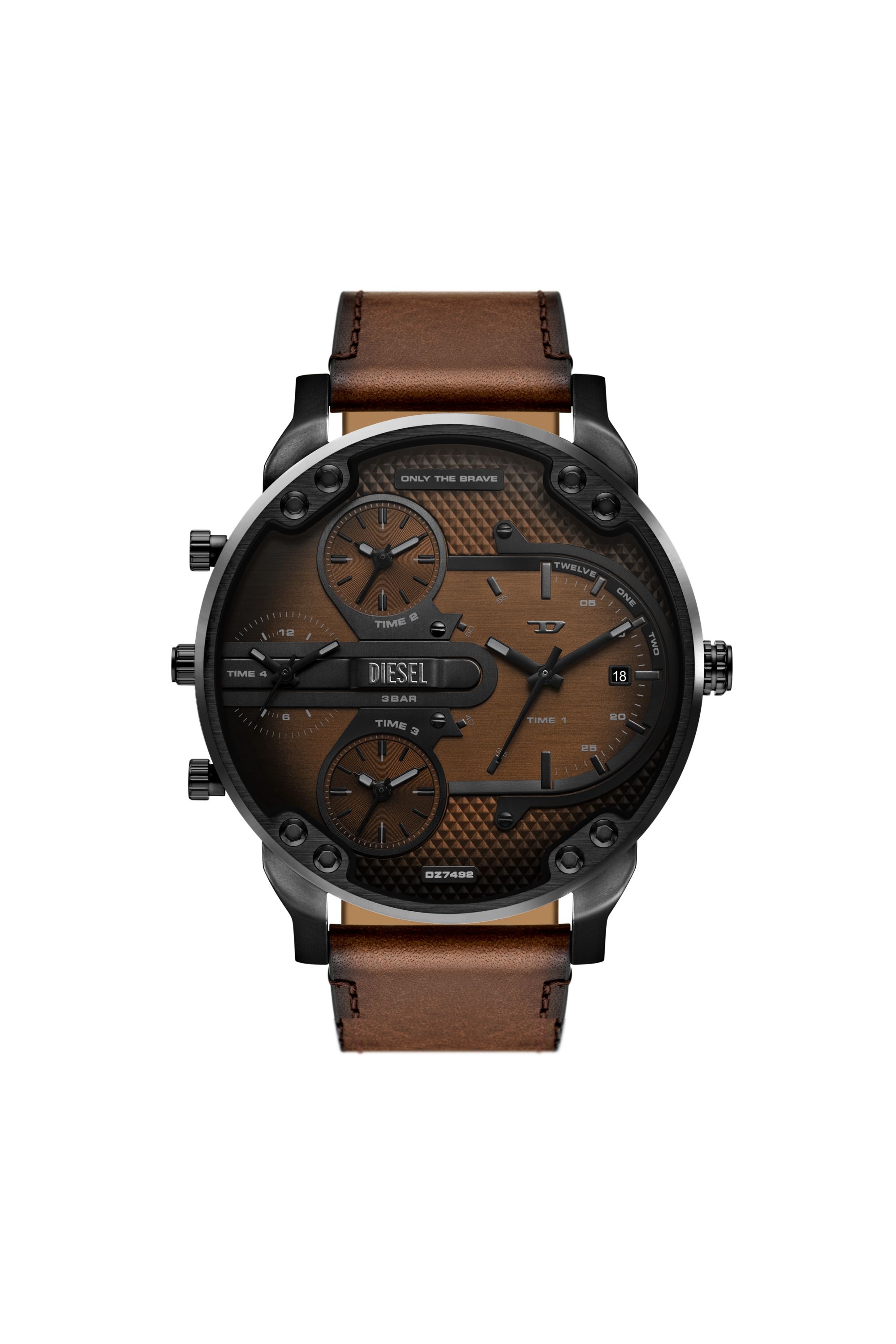 Diesel - DZ7492 WATCH, Herren Mega Chief Slim Braunlederuhr in Braun - 1