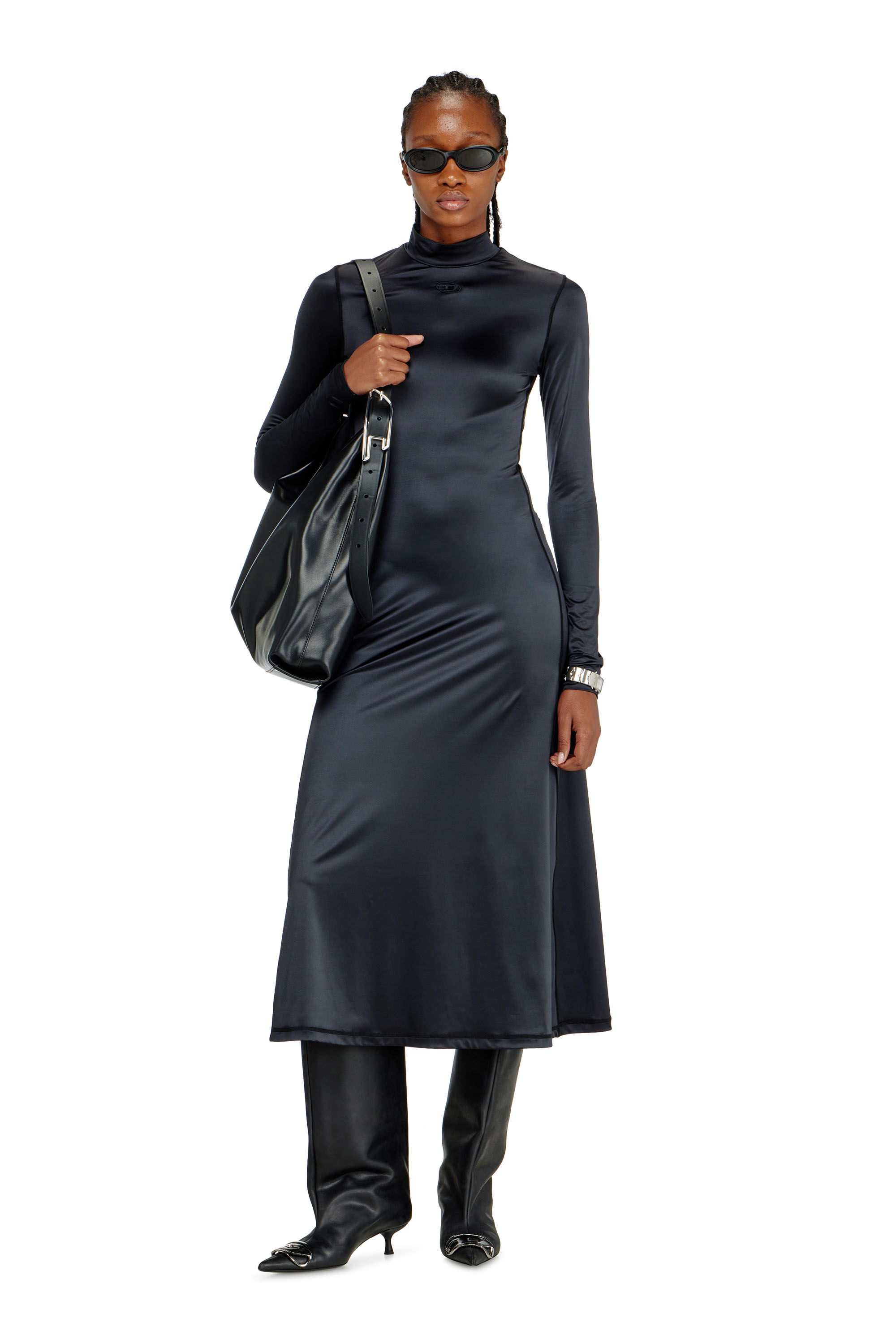 Diesel - D-UNGO, Damen Flie&szlig;endes Midikleid mit Rollkragen in Schwarz - 2