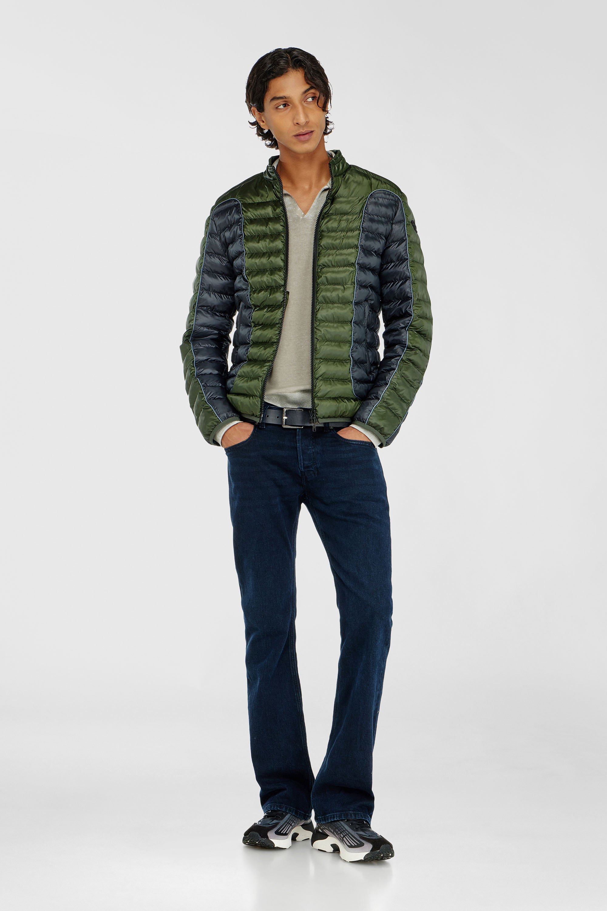 Diesel - W-PILOT-BLOCK, Herren Biker-Pufferjacke mit Colour-Block-Design in Grau/Gr&uuml;n - 2