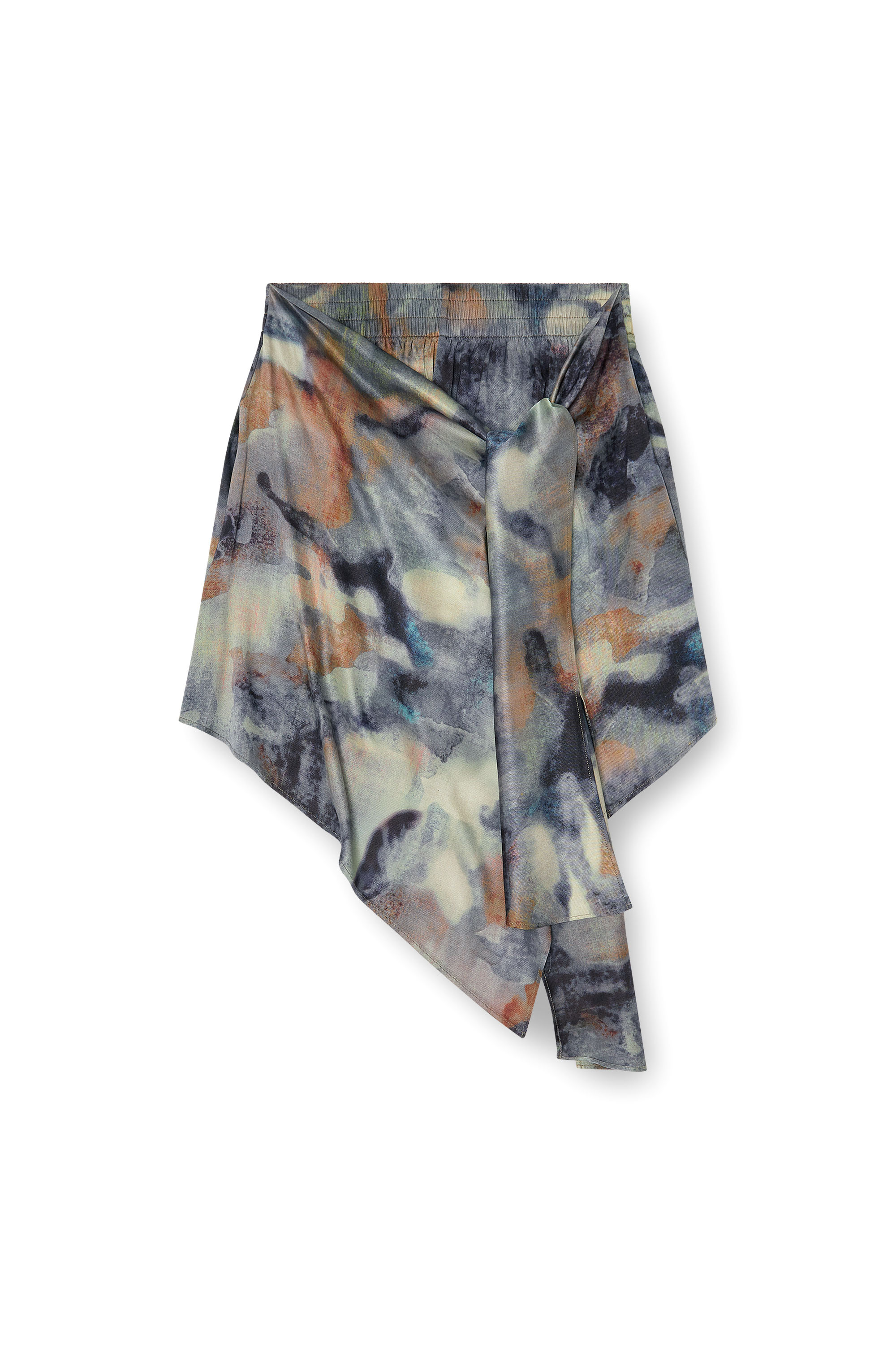 Diesel - S-TALIA, Damen Geknoteter Skort aus bedrucktem Satin in Blau/Gr&uuml;n - 3