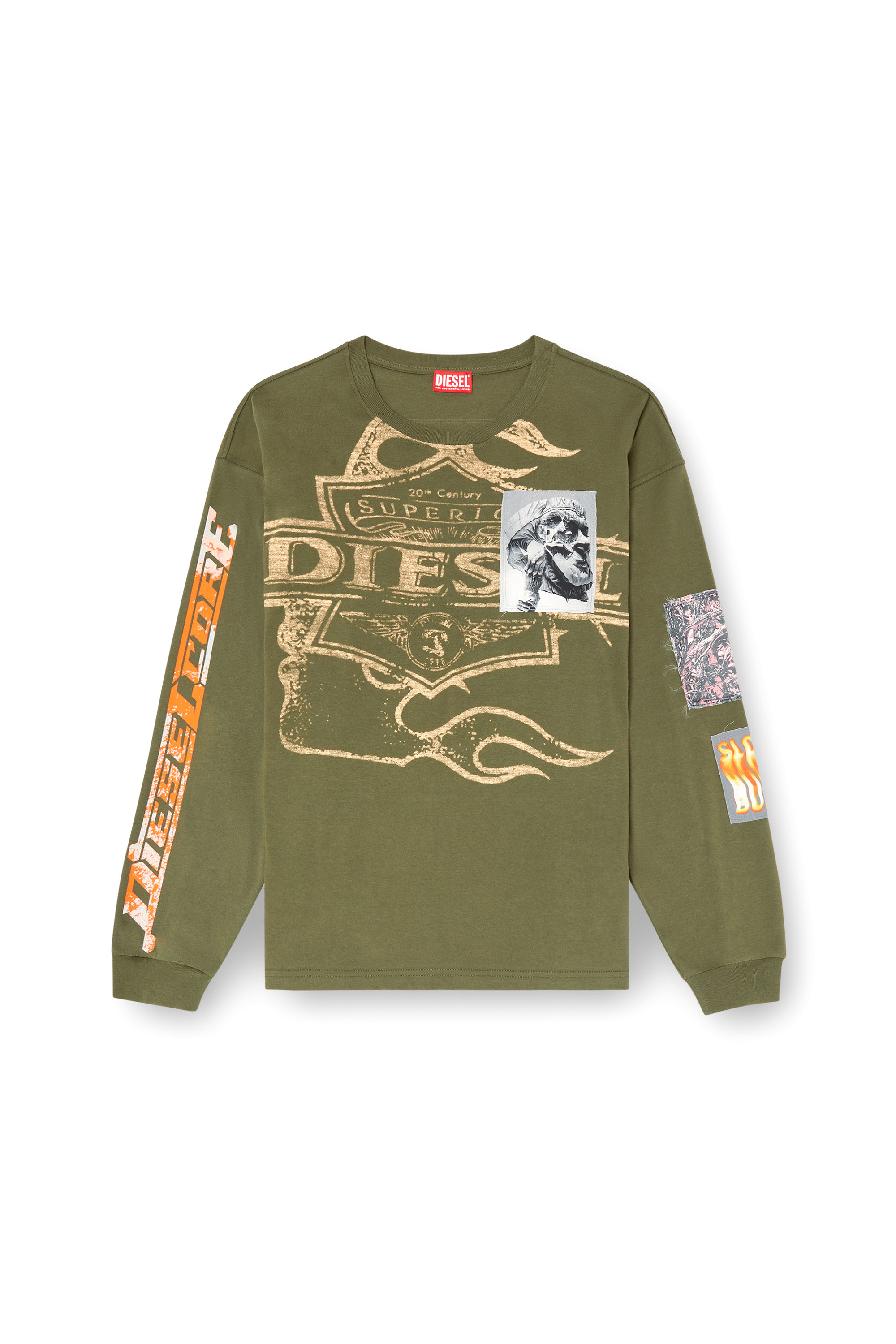 Diesel - T-BOXT-LS-SLITS-R5, Herren Langarm-T-Shirt mit grafischen Patches in Armeegrün - 3