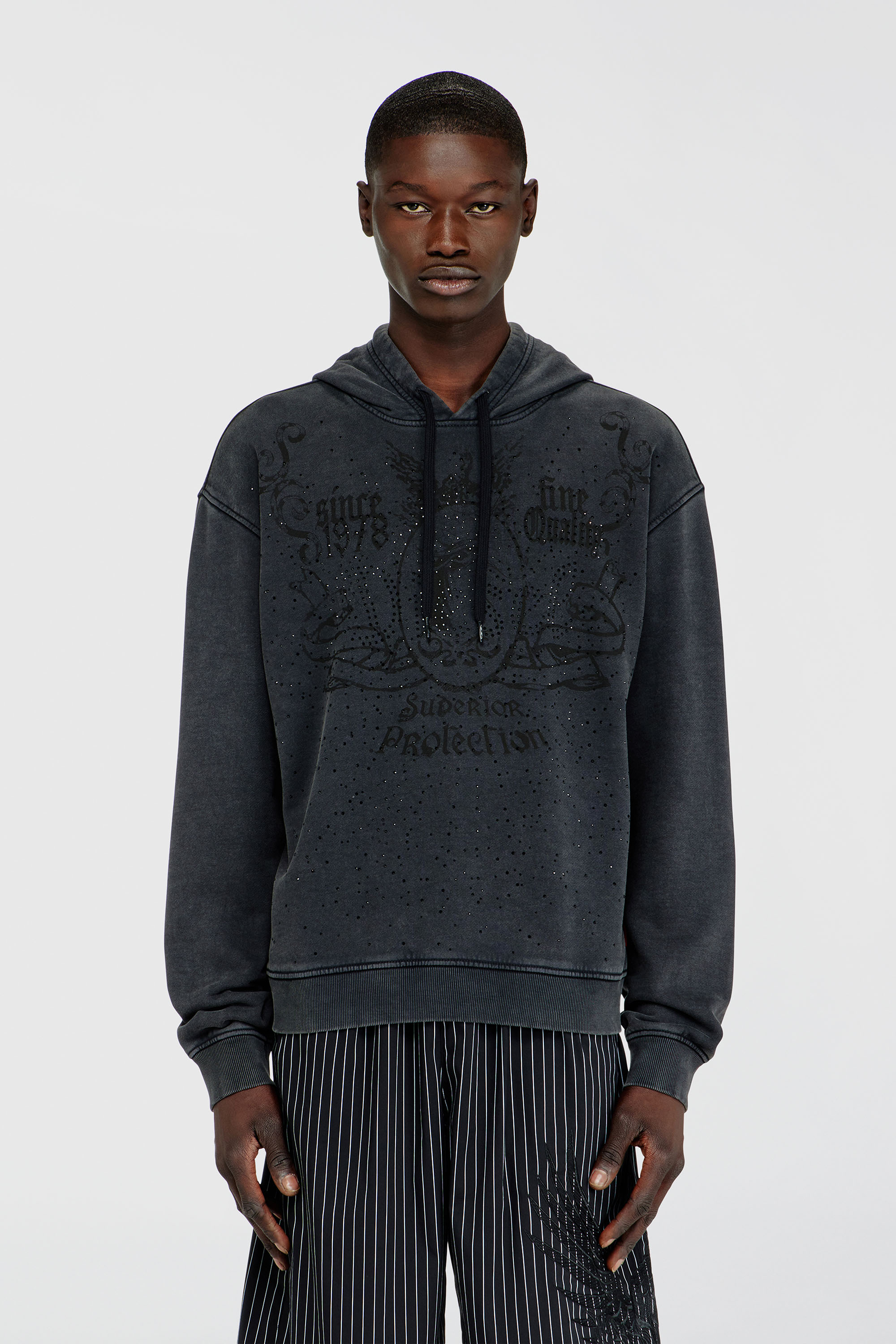 Diesel - S-NORM-HOOD-AA3, Herren Bedrucktes Hoodie mit Strasssteinen in Dunkelgrau - 1
