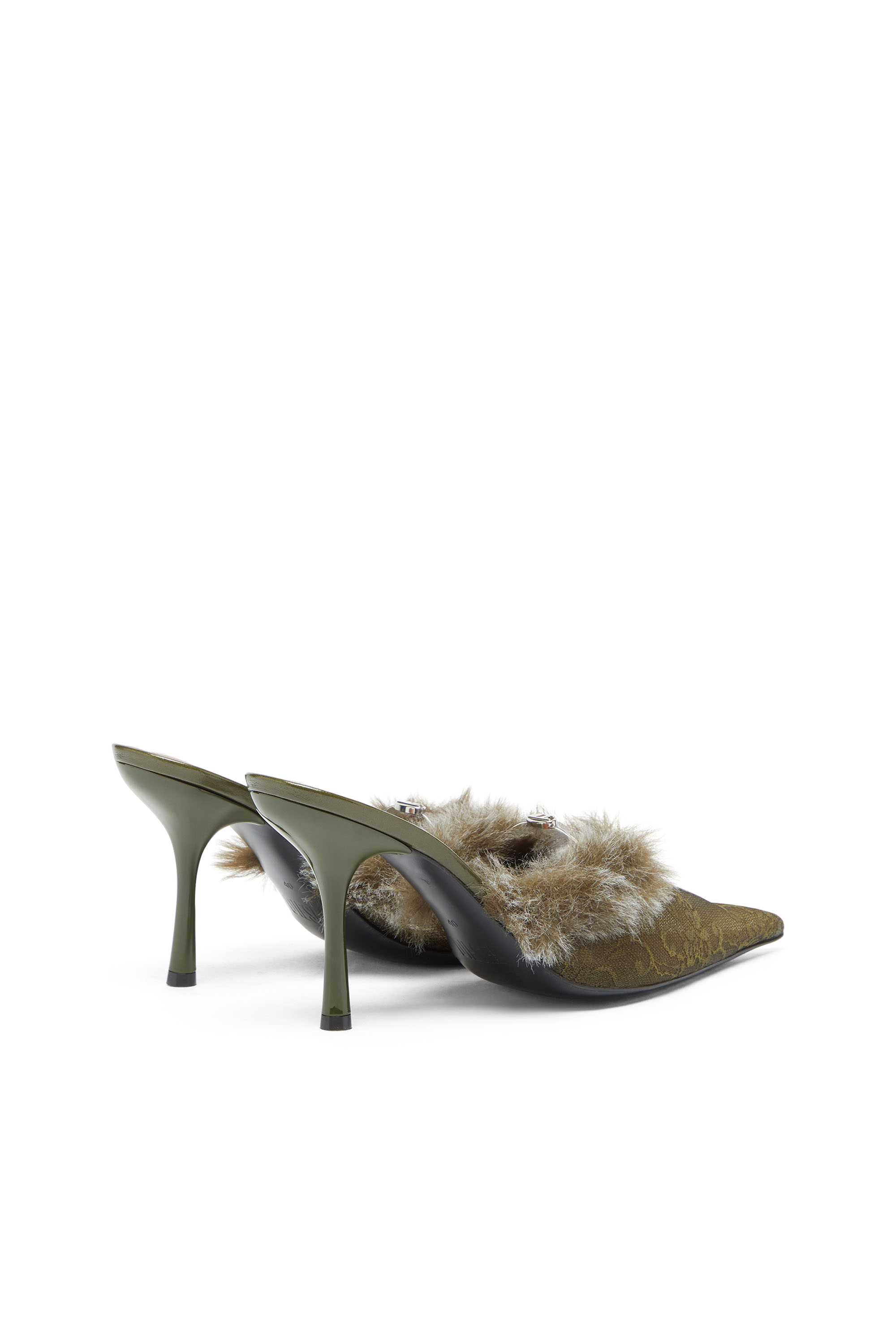 Diesel - D-JEWELS  MULE FUR 90, Damen D-Ten&Half - Mules aus Nylon mit flauschigem Besatz in Armeegr&uuml;n - 3