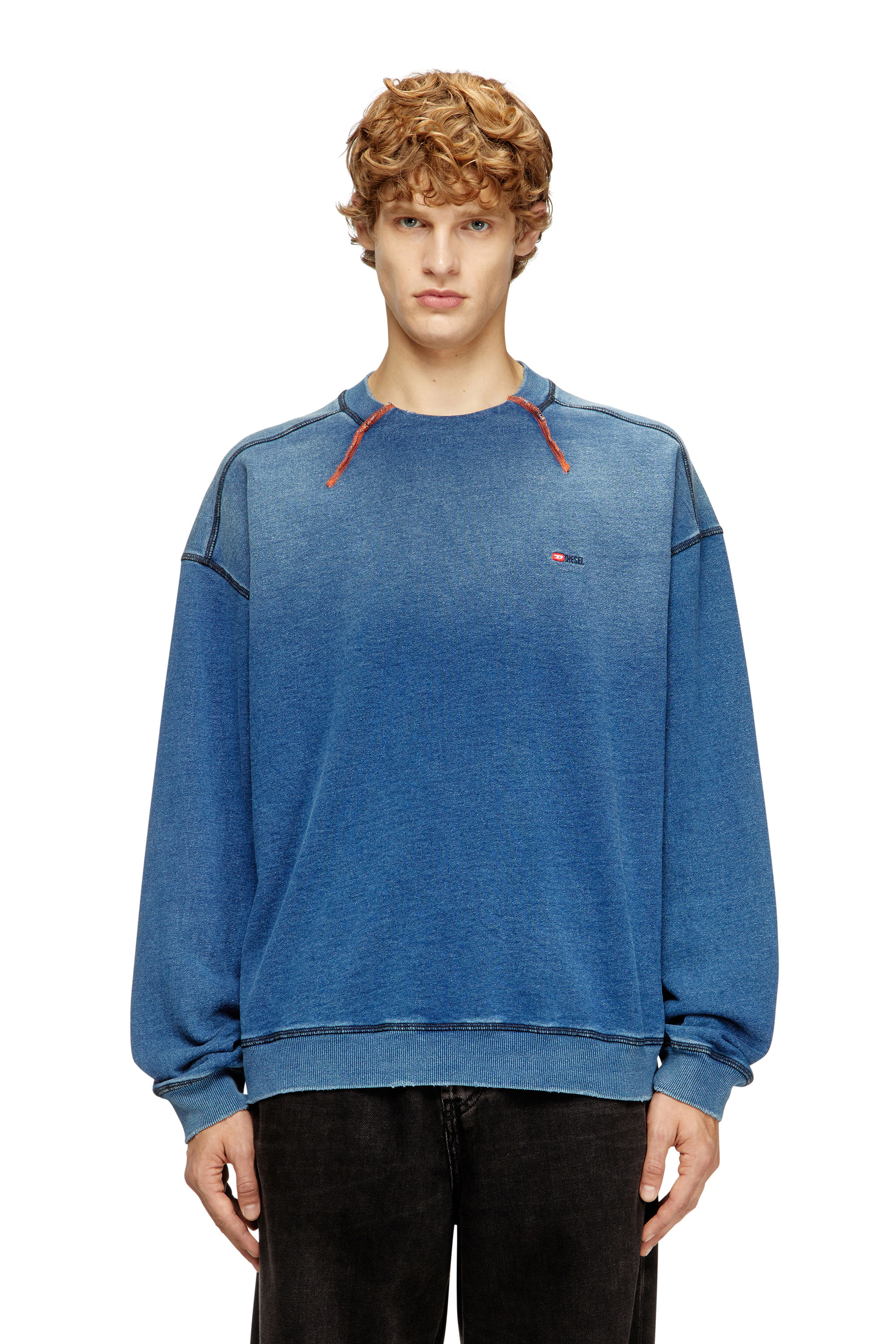 Diesel - S-CRAO-BOXT, Herren Baumwollpullover mit kontrastierenden Nähten in Blau - 1