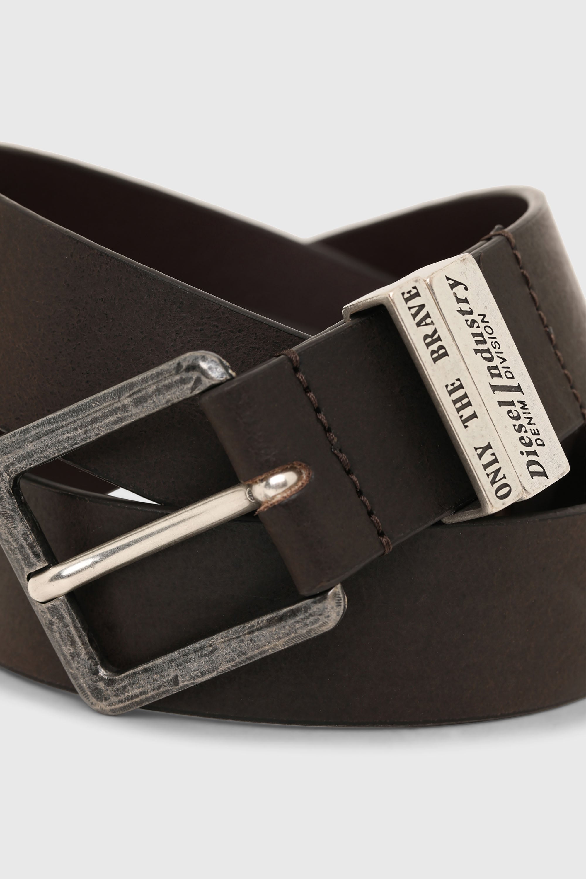 Diesel - B-GUARANTEE-A, Herren 3.4cm Lederg&uuml;rtel mit br&uuml;nierten Metallelementen in Braun - 2