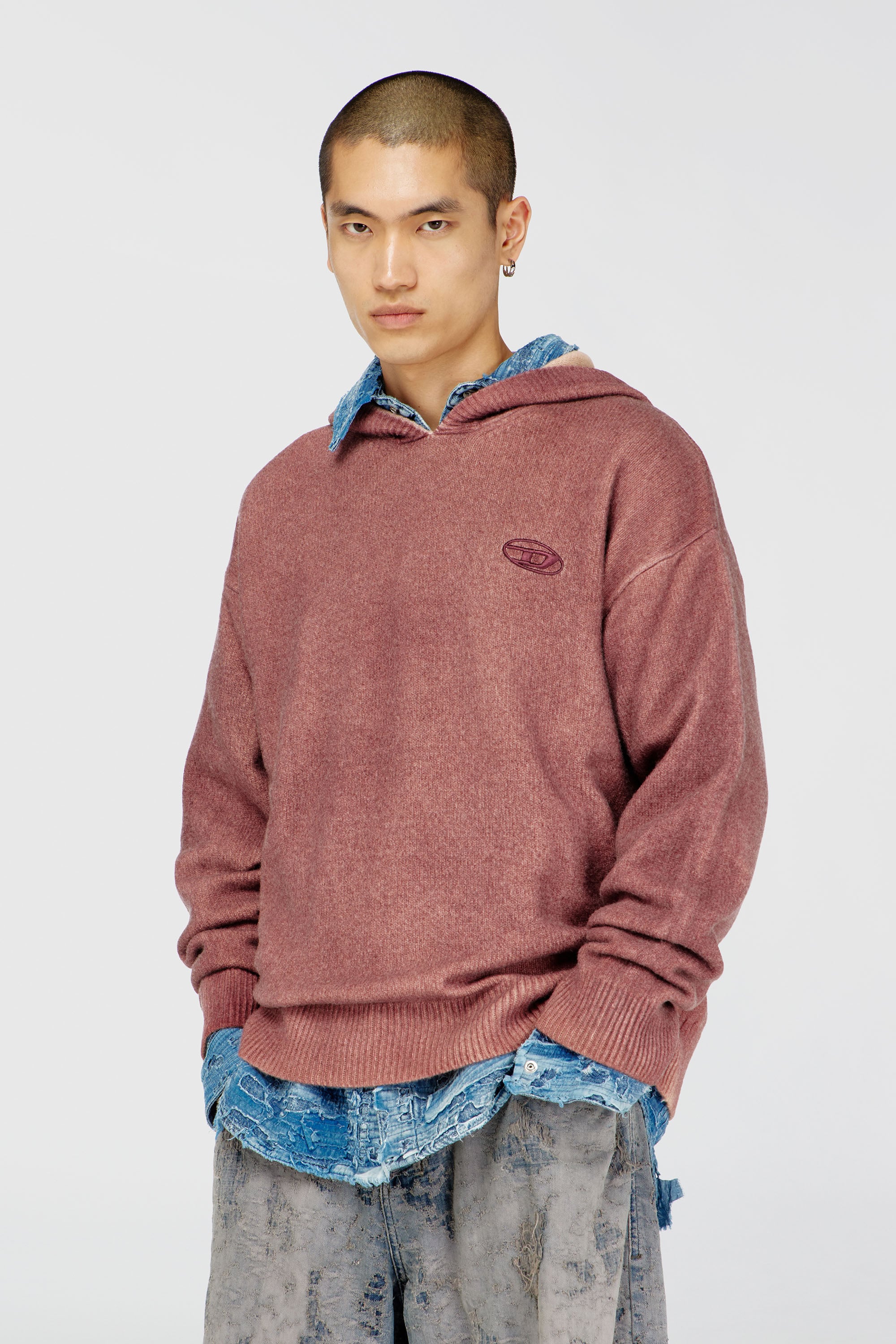 Diesel - K-PICKLED, Herren Doppelt gef&auml;rbtes Hoodie aus Wollmischstrick in Braun - 3