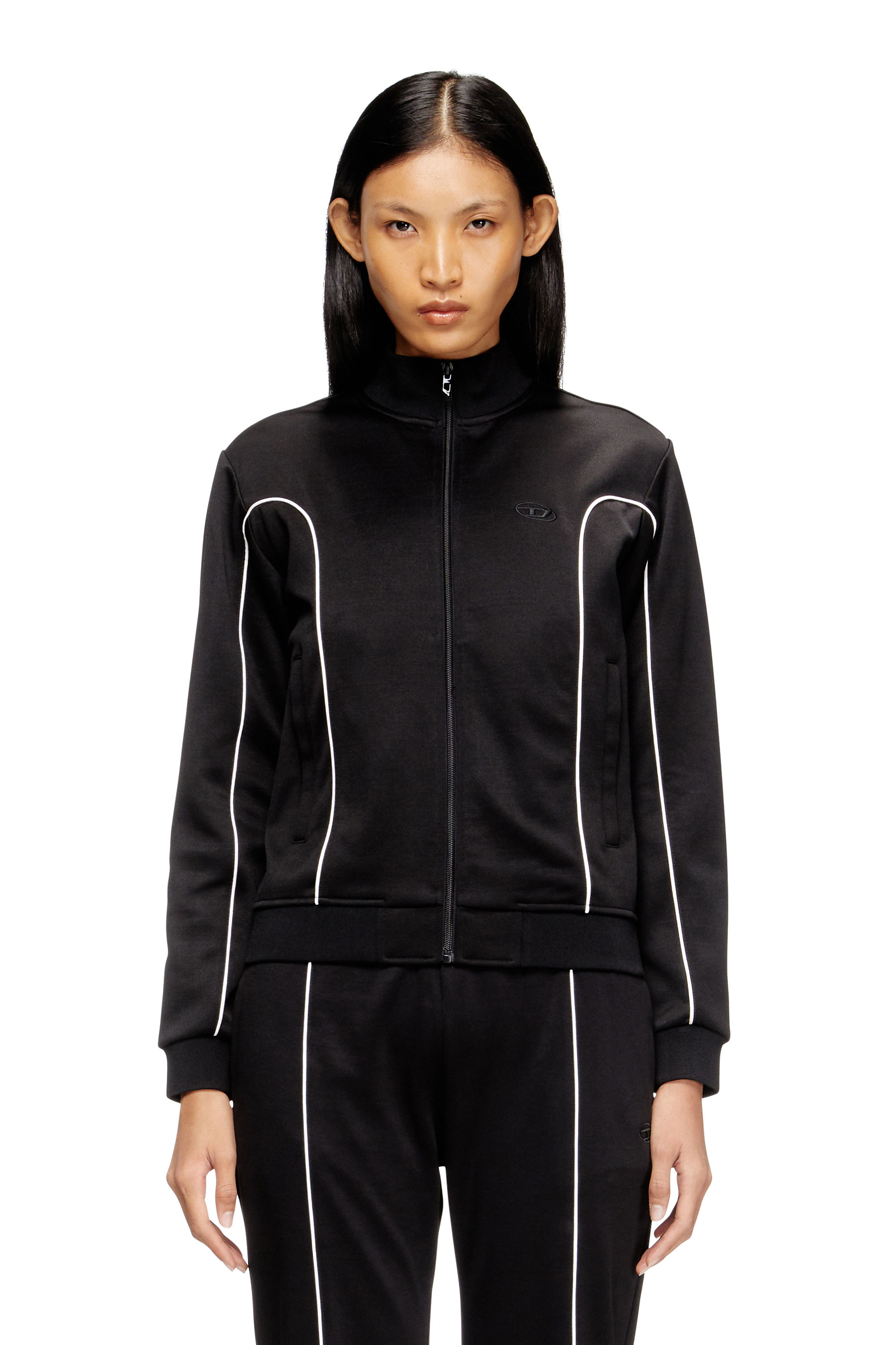 Diesel - F-LOCKING-OD, Damen Sweatjacke mit Kontrastpaspel in Schwarz/Weiss - 3