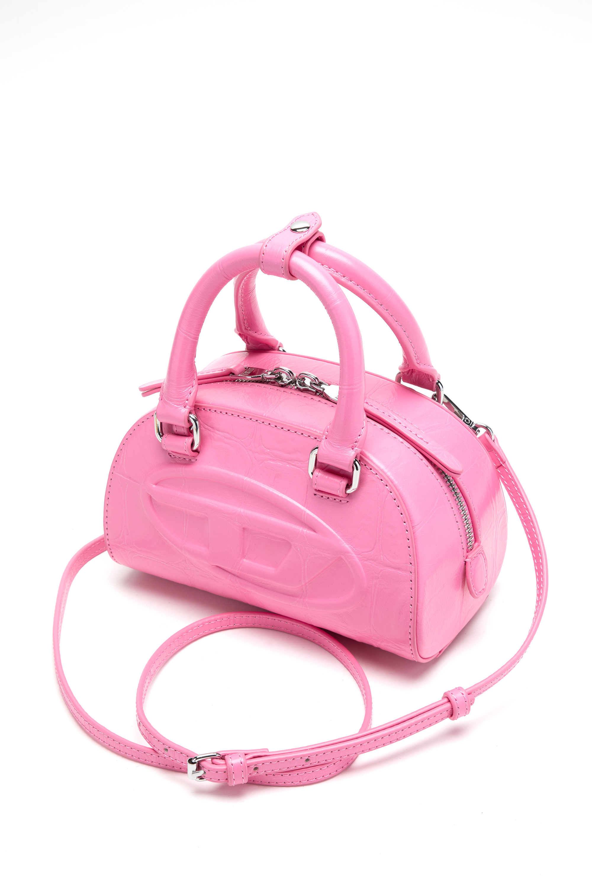 Diesel - 1DR DOME CROSSBODY, Damen 1DR Dome-Mini-Bowlingtasche aus Leder in Krokodilleder-Optik in Rosa - 4