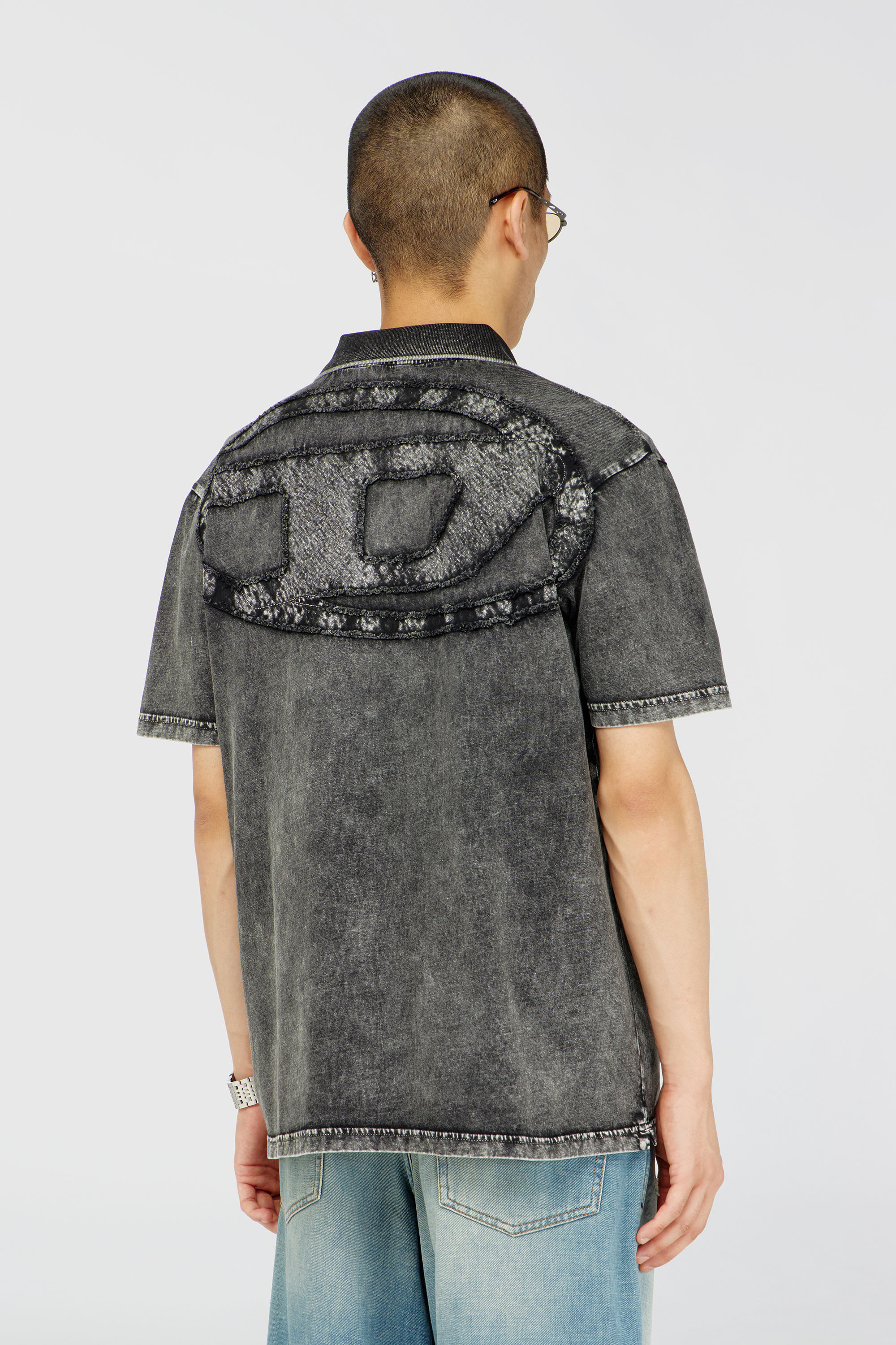 Diesel - T-REJUST-NC-DEN, Herren Polohemd aus Jersey mit Denim-Effekt in Dunkelgrau - 4