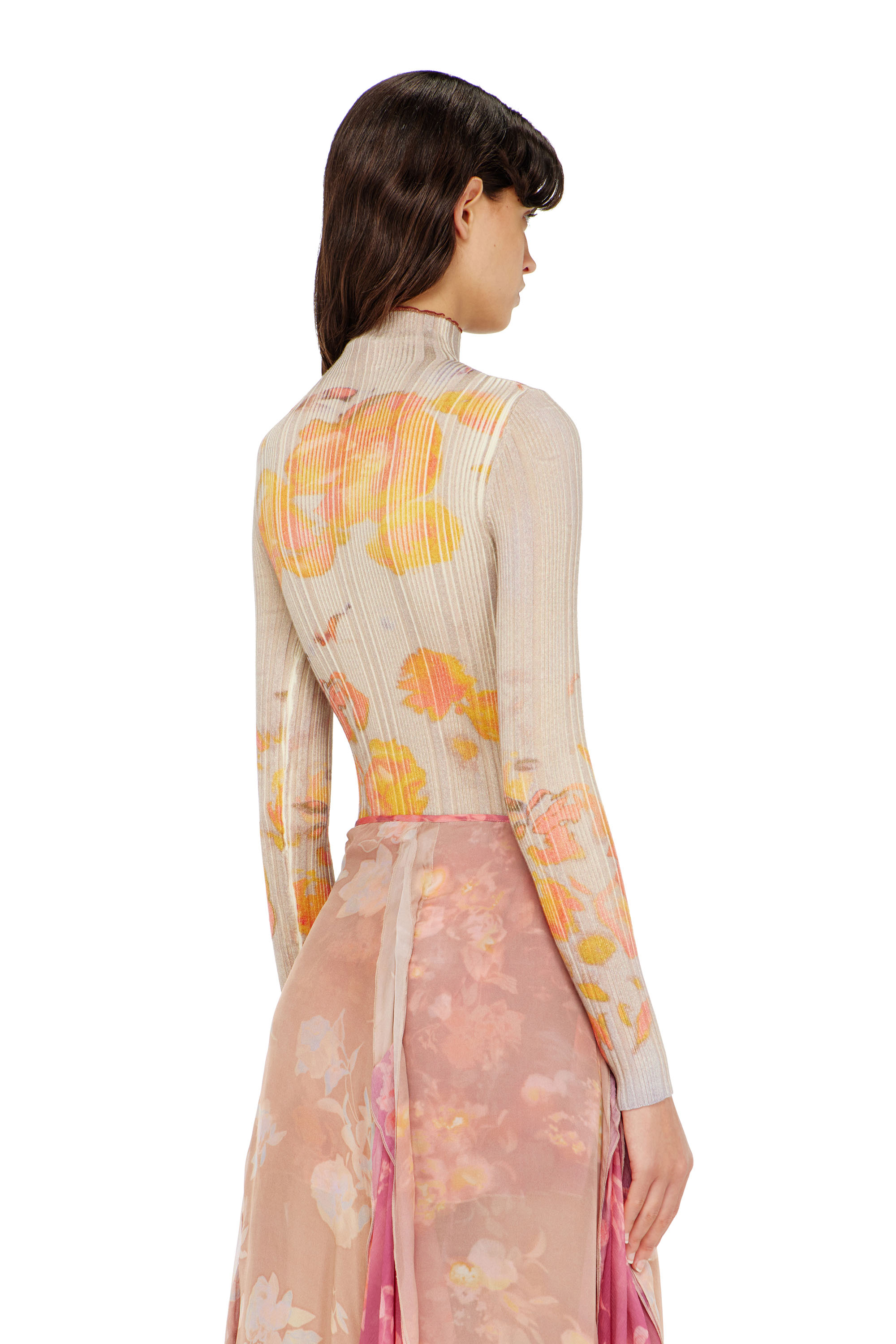 Diesel - M-IORIA, Damen Gerippter Wollrollkragen mit Blumenmuster in null - 4