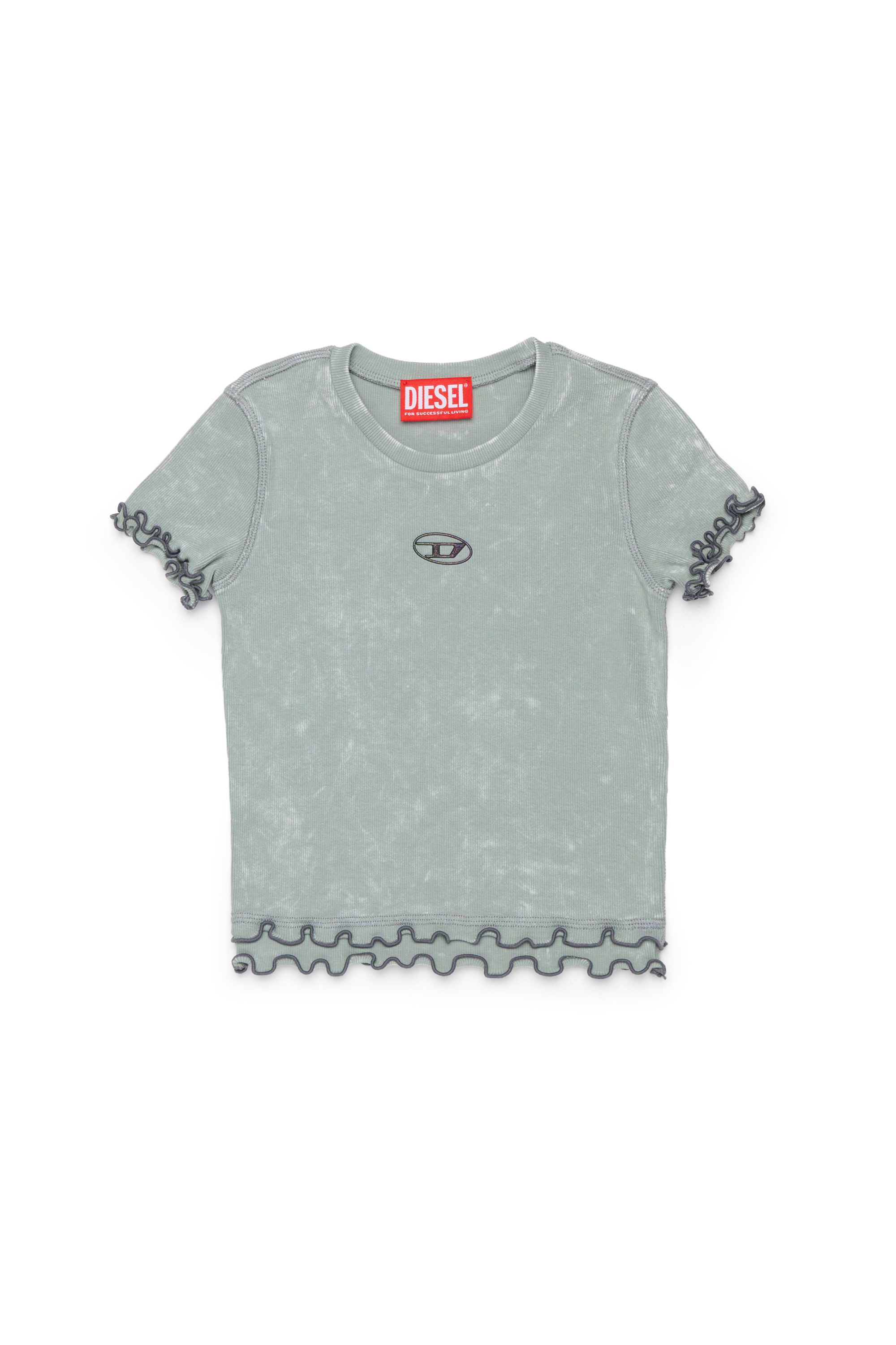 Diesel - TAILIA, Damen Geripptes T-Shirt mit R&uuml;schen in Grau - 1