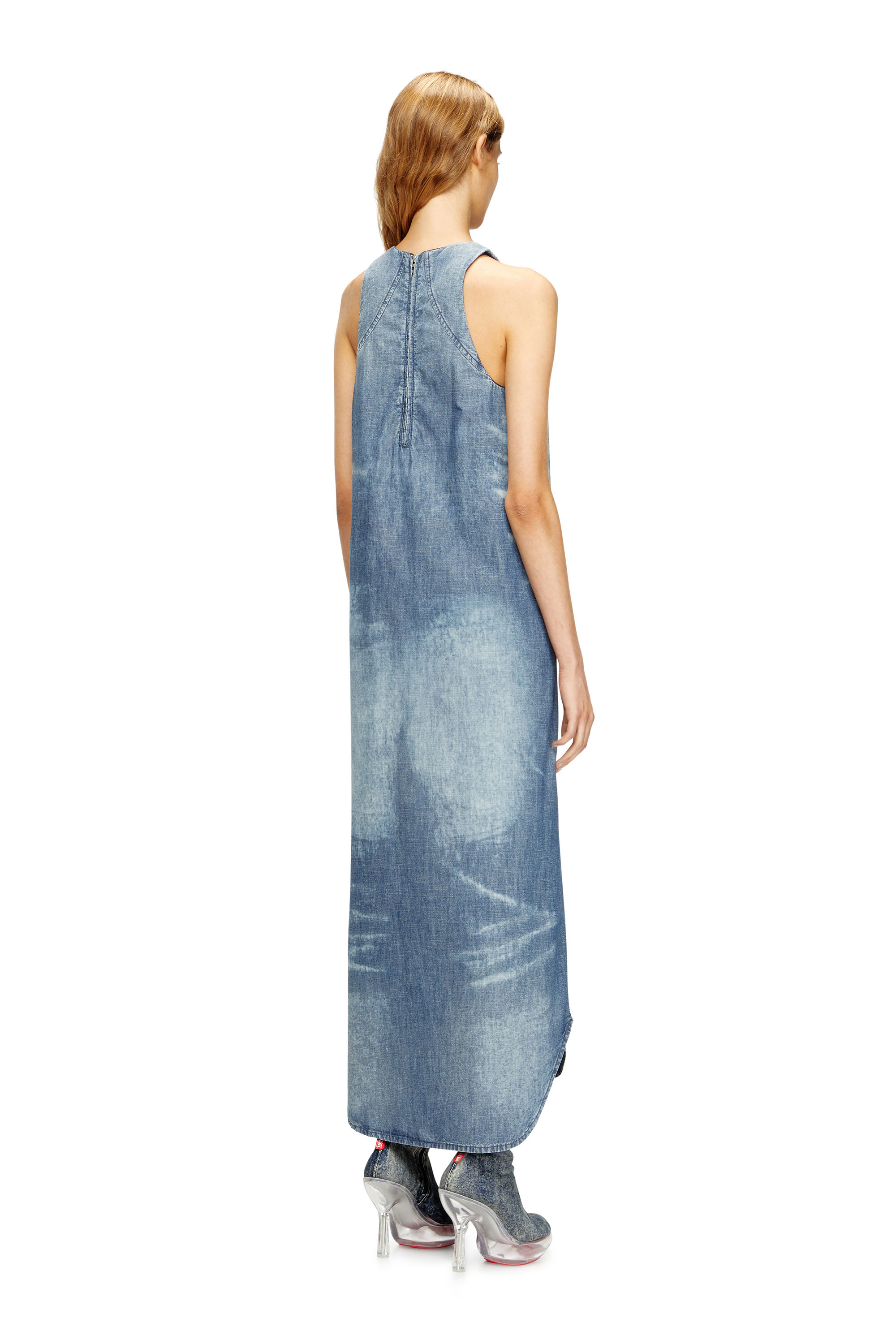 Diesel - DE-LINA-S, Damen Langes Kleid aus marmoriertem Denim in Hellblau - 4