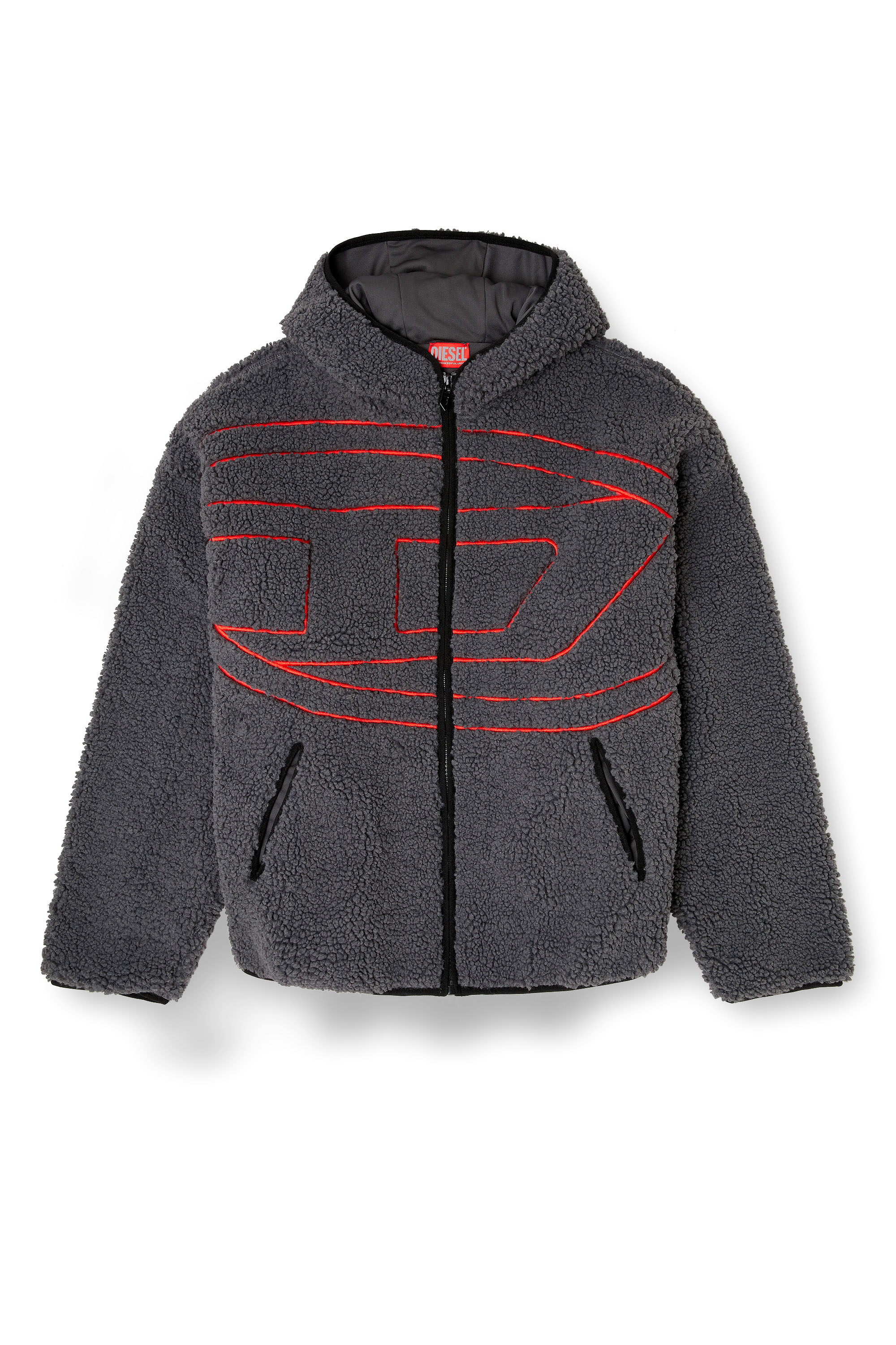 Diesel - S-ZAT, Herren Teddy-Kapuzenpullover in Dunkelgrau - 2