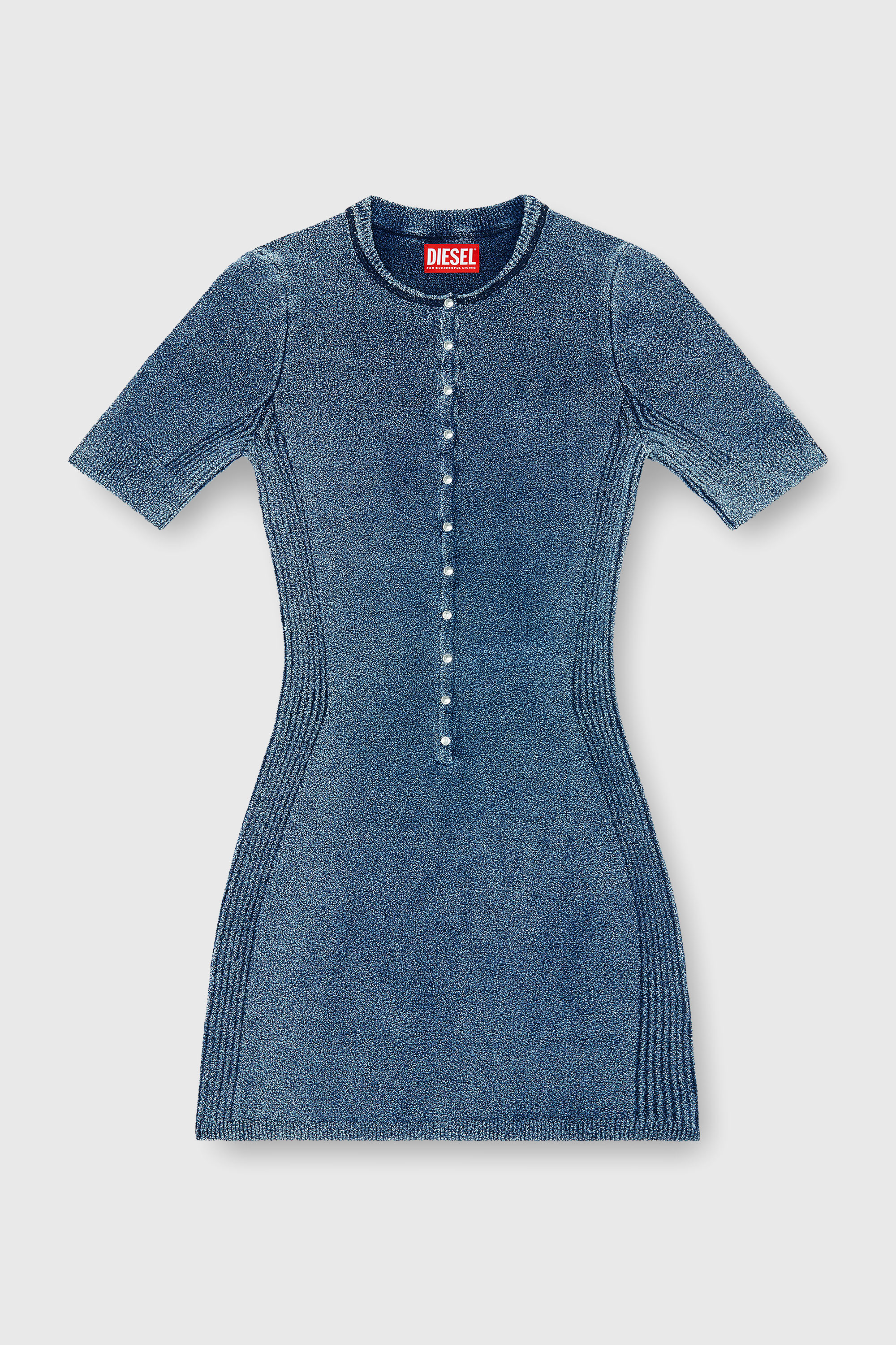 Diesel - M-ESTEE DRESS, Damen Kurzes Kleid aus indigo boucl&eacute;-strick in Mittelblau - 1