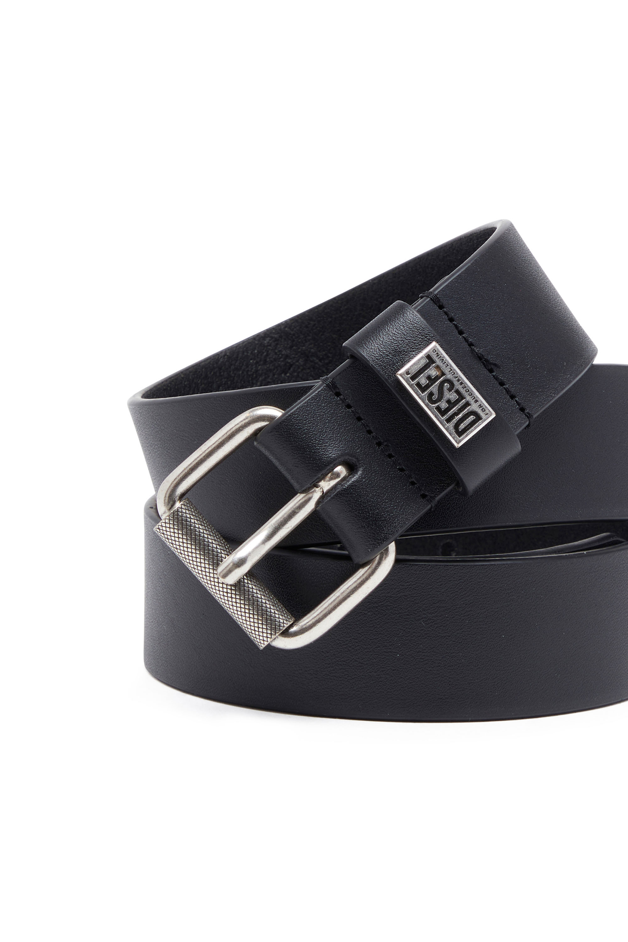 Diesel - B-BISCOTTO-LOOP, Herren 3.5cm Gürtel aus Leder mit Logo-Plakette in Schwarz - 3