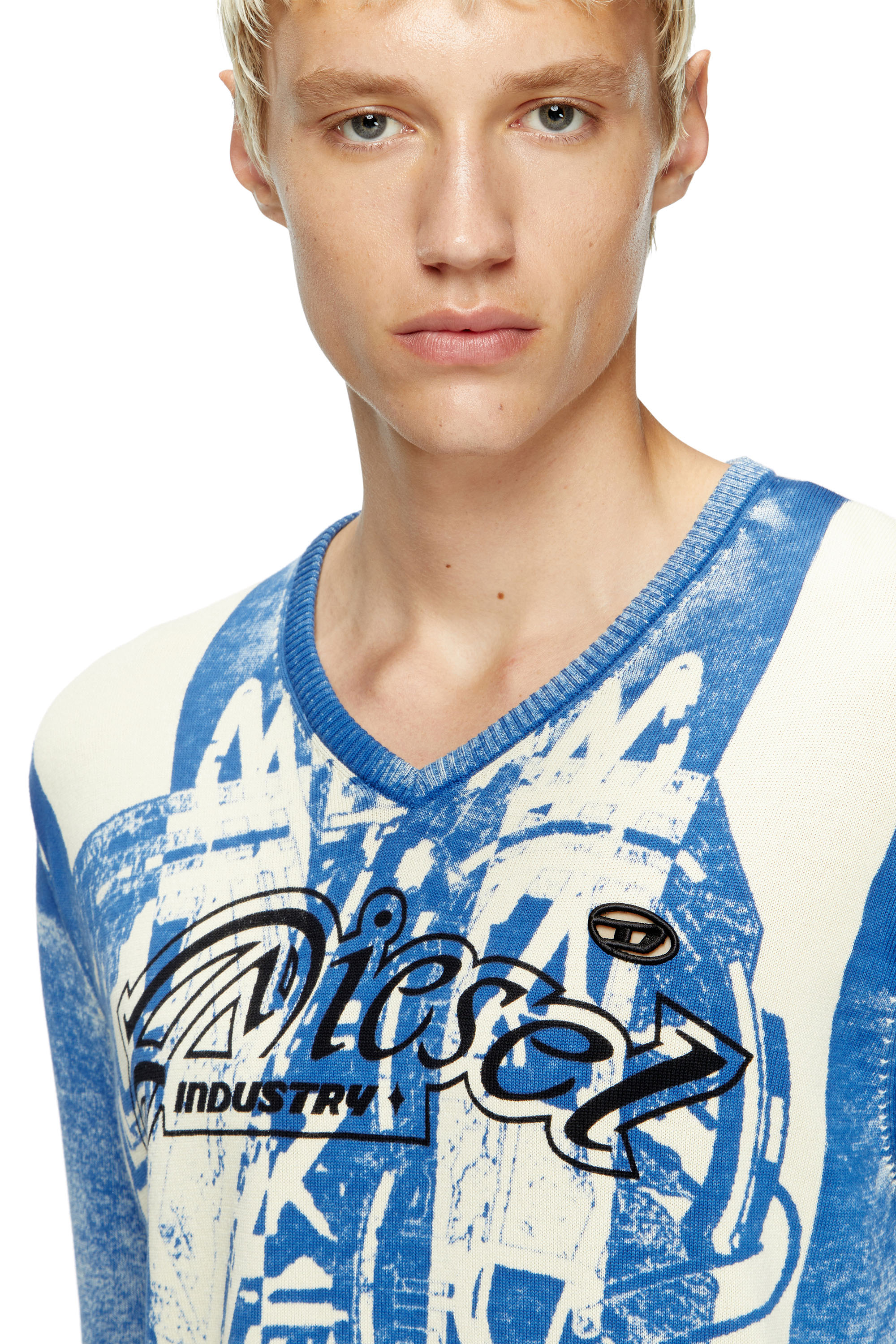 Diesel - K-OLIBA-V, Unisex Gestreifter Pullover mit Innen-Print in Blau/Weiss - 5