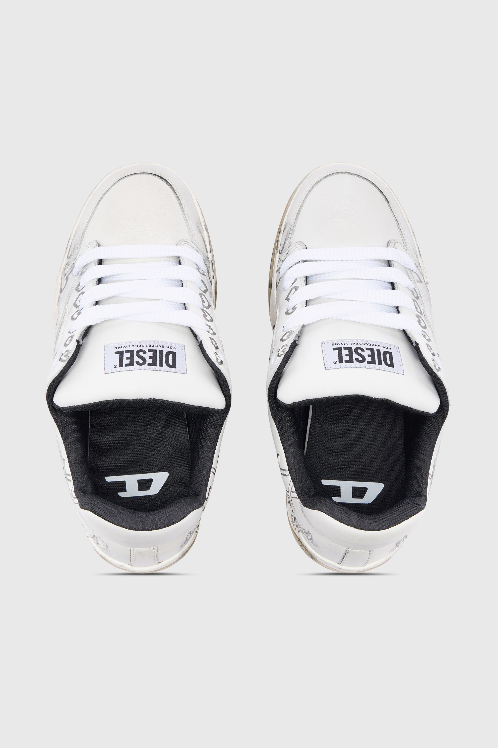 Diesel - S-D-OLLIE LOW W, Damen D-Ollie-Ledersneaker mit Graffiti-Print in Wei&szlig;/Braun - 6