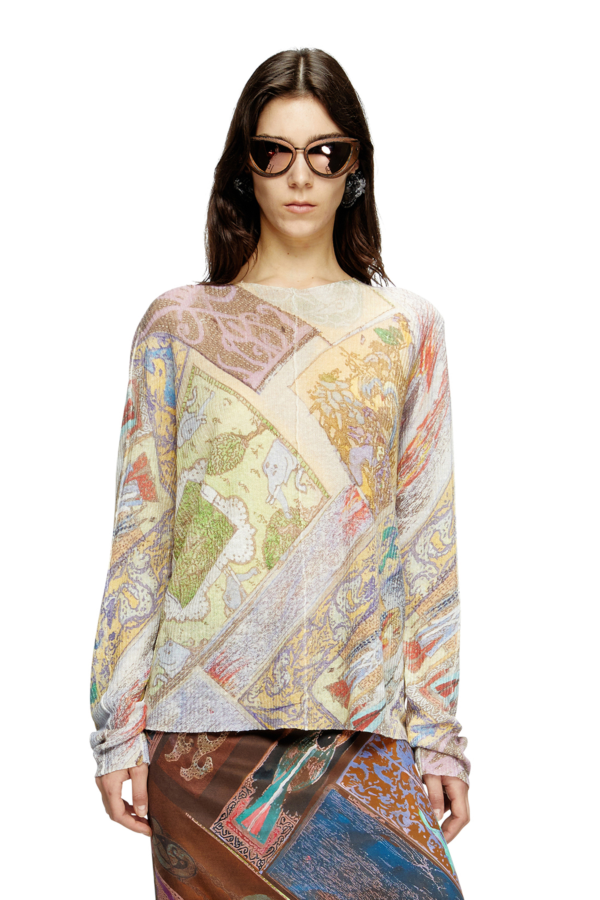 Diesel - K-RENTON, Unisex Pullover aus Leinen mit mittelalterlichem Print in Beige/Gelb - 1