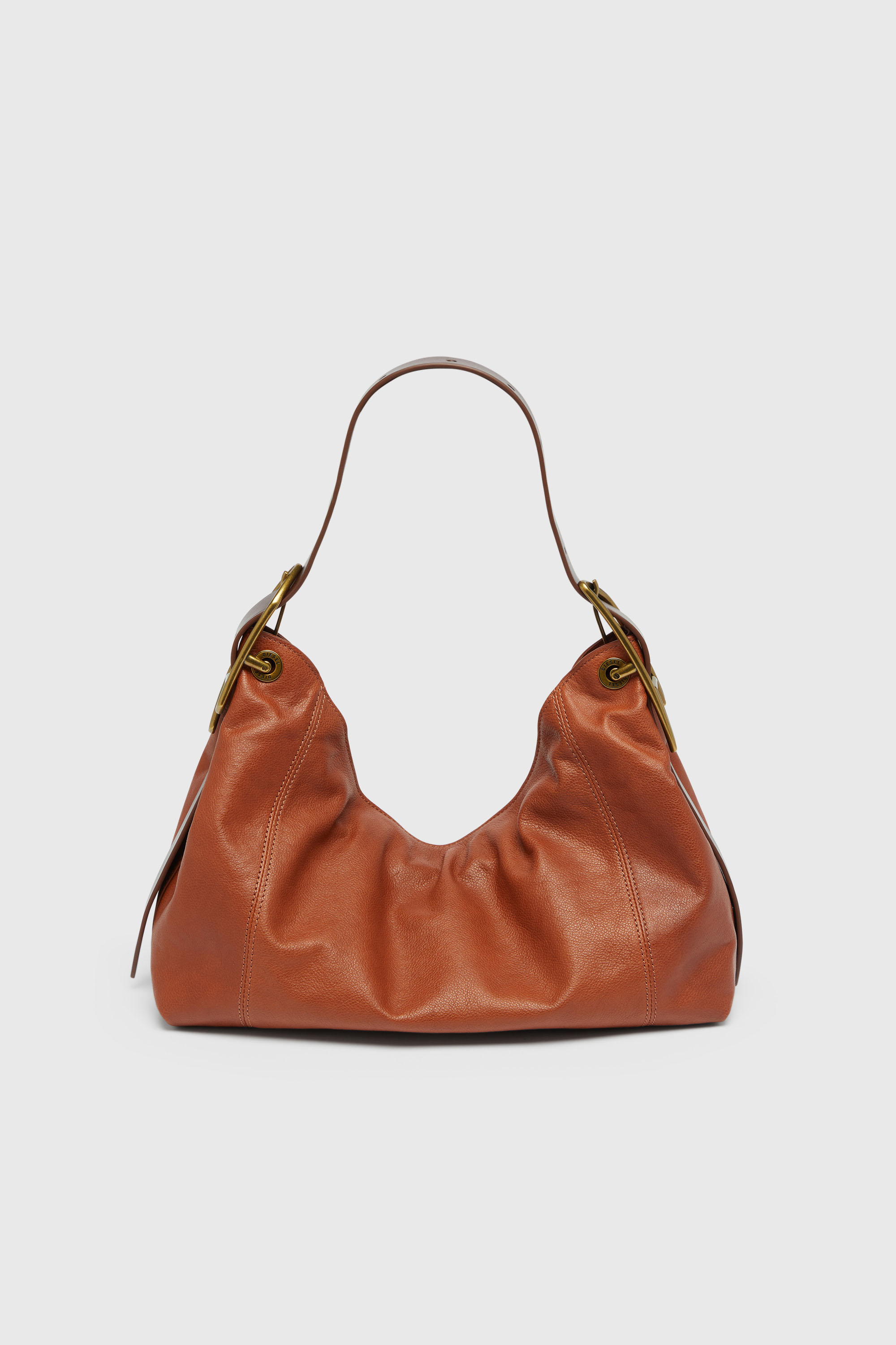 Diesel - D-LINE HOBO S, Damen D-Line-Schultertasche aus gl&auml;nzendem, geknittertem Leder in Braun - 2