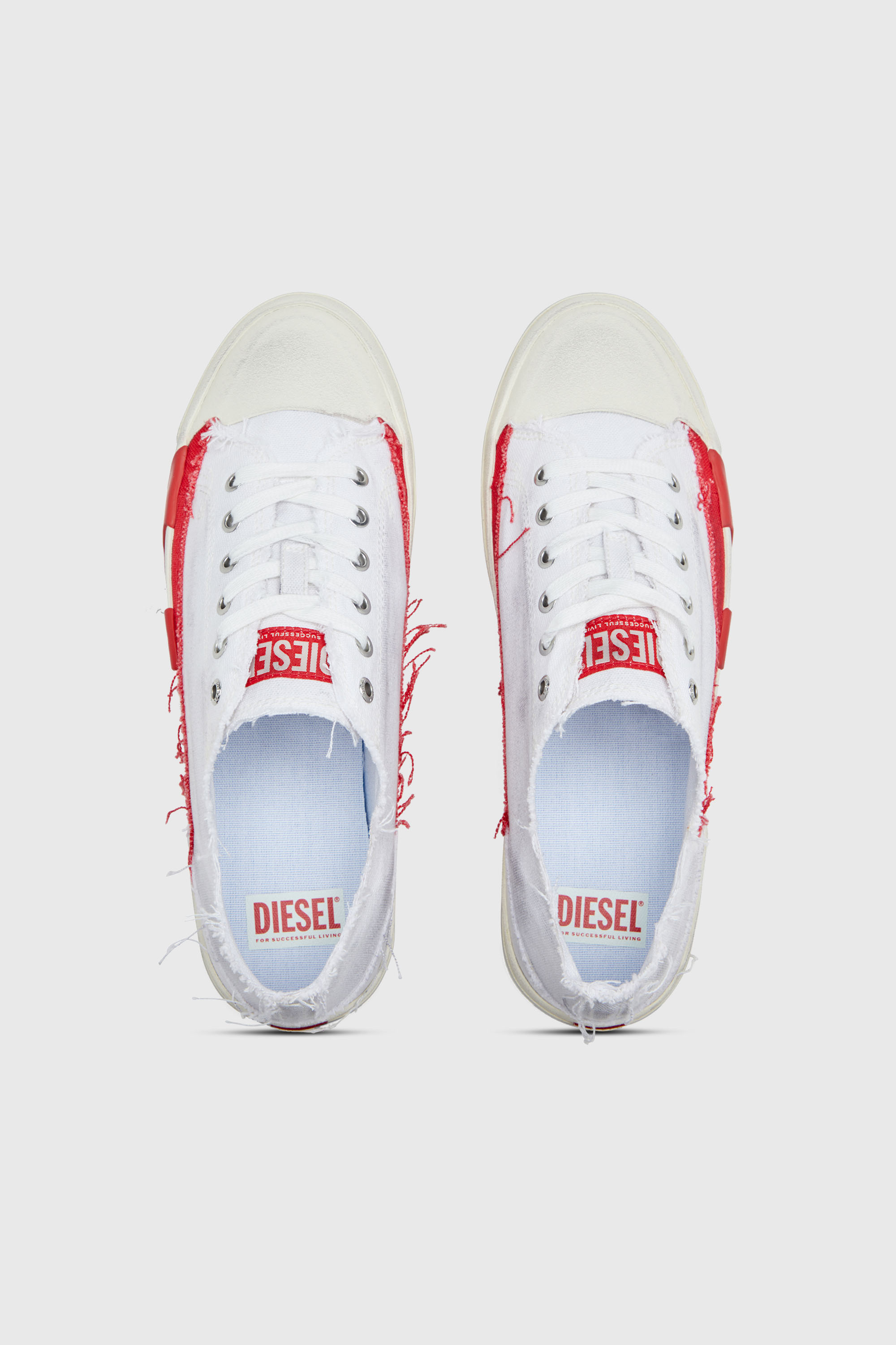 Diesel - S-D-VERSE LOW, Herren S-D-Verse-Canvas-Sneakers mit Schmutz-Effekt in Weiss/Rot - 4
