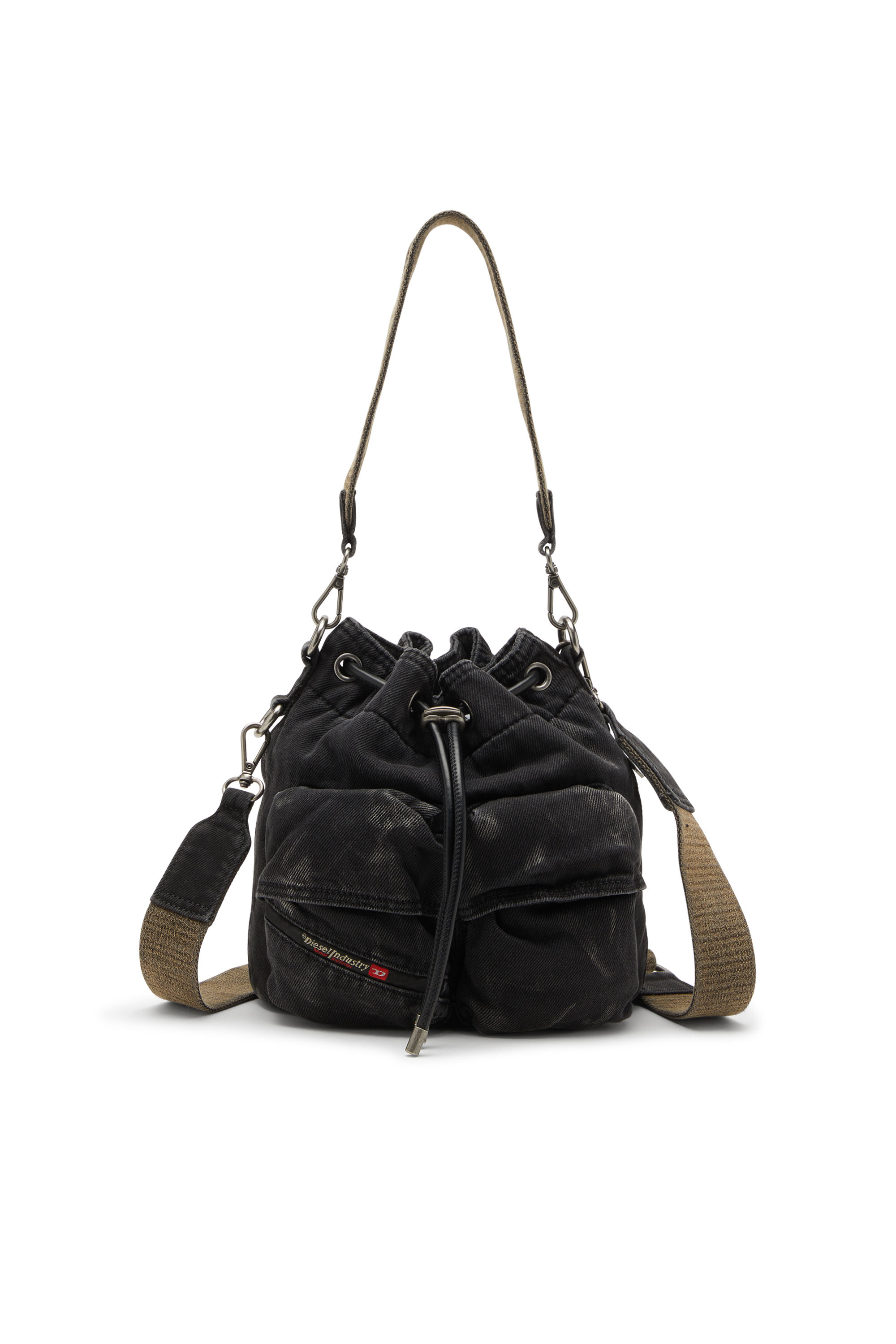 Diesel - MULTI-PKTS BUCKET X, Unisex Multi-Pkts-Multipocket-Beuteltasche aus gewaschenem Denim in Schwarz - 1