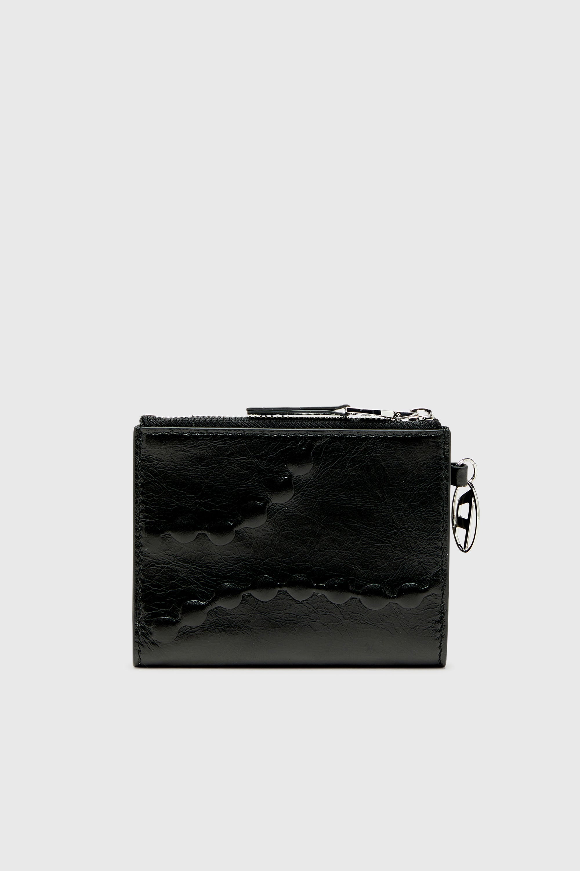 Diesel - OVAL-D BI FOLD ZIP II, Damen Lederne Brieftasche mit gepr&auml;gtem Kettenmotiv in Schwarz - 2