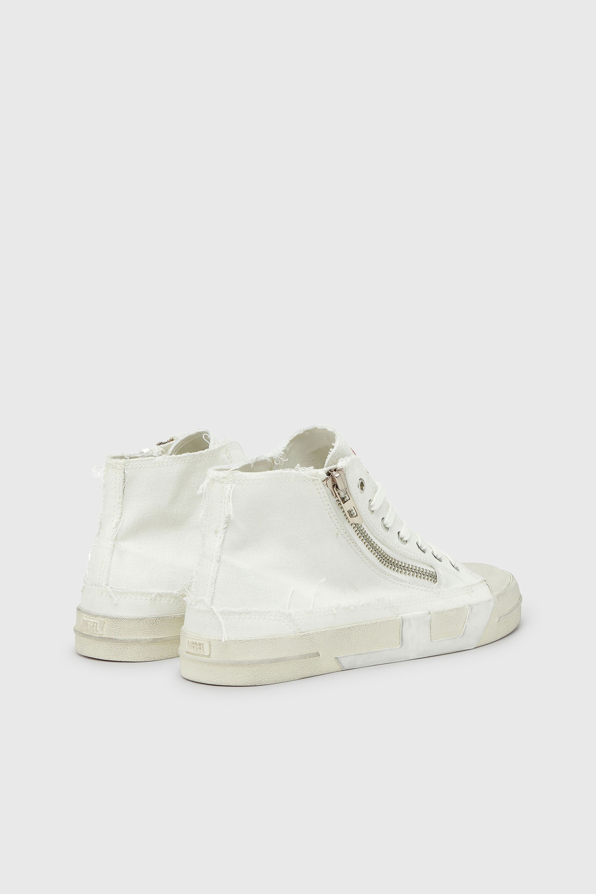 Diesel - S-D-VERSE ZIP MID II, Herren S-D-Verse - Sneakers aus ausgefranstem Canvas mit D Logo in Wei&szlig; - 3