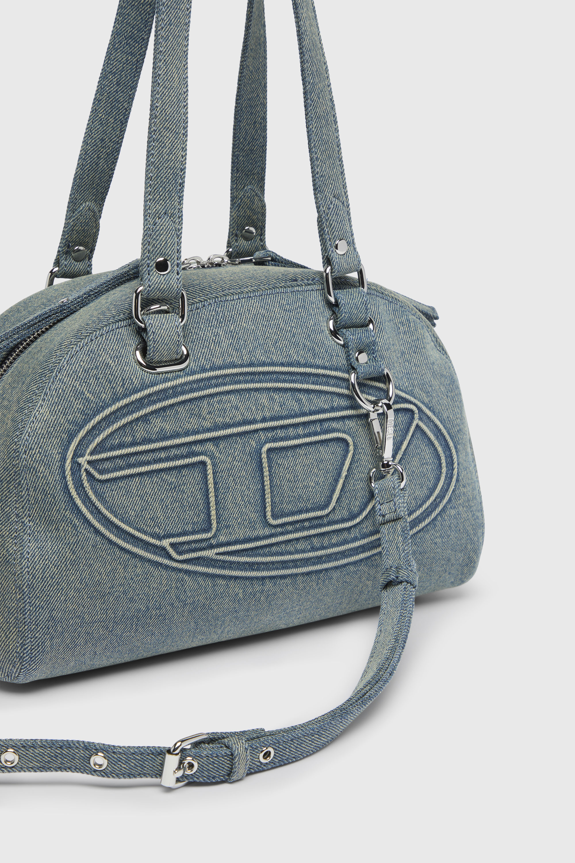 Diesel - 1DR DOME SOFT SHOULDER, Unisex 1DR Dome-Schultertasche aus Denim mit Oval D Logo in Hellblau - 6