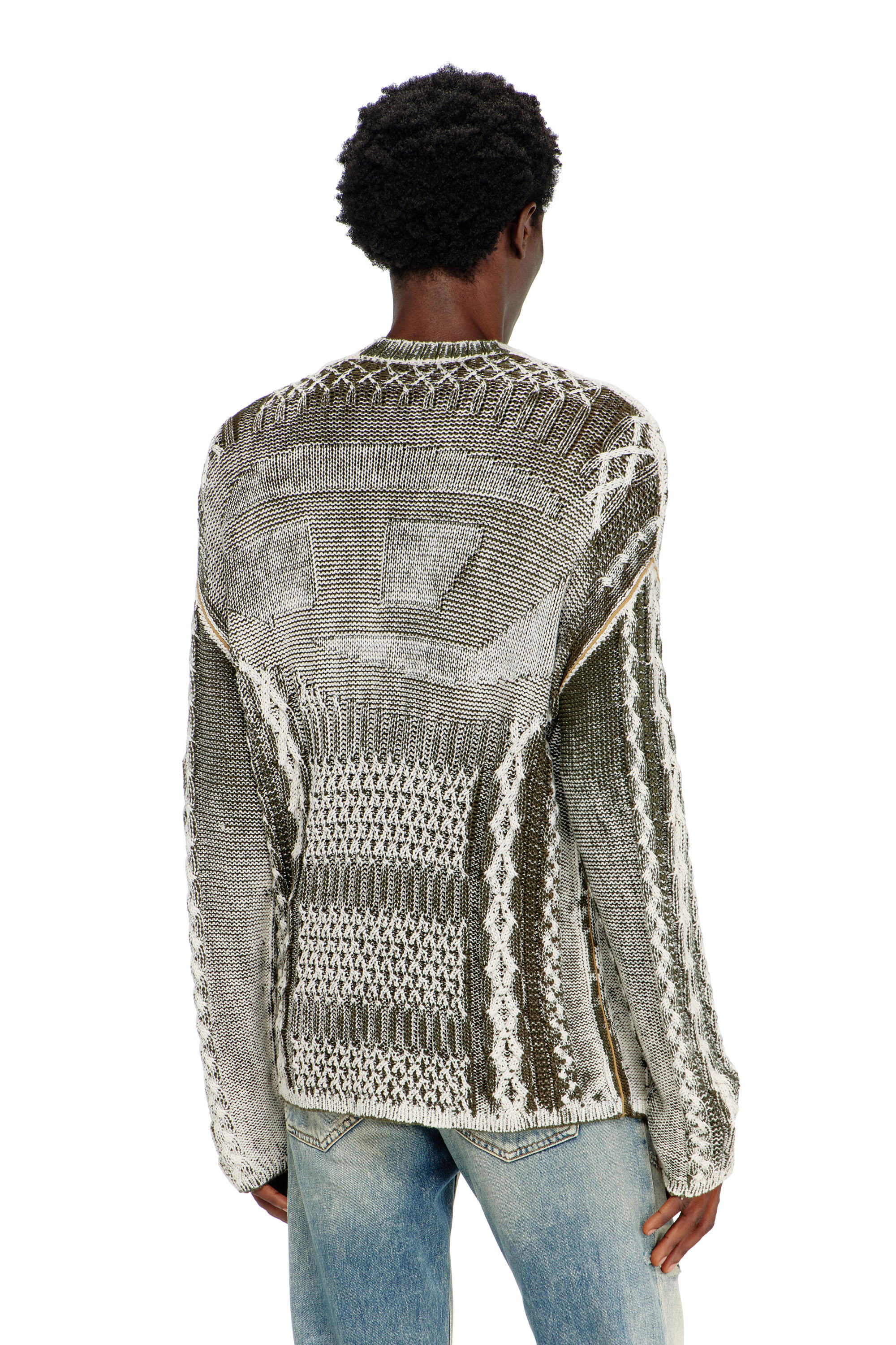 Diesel - K-MIOTO, Herren Behandelter Cardigan aus Zopfmusterstrick in Weiss/Grau - 4