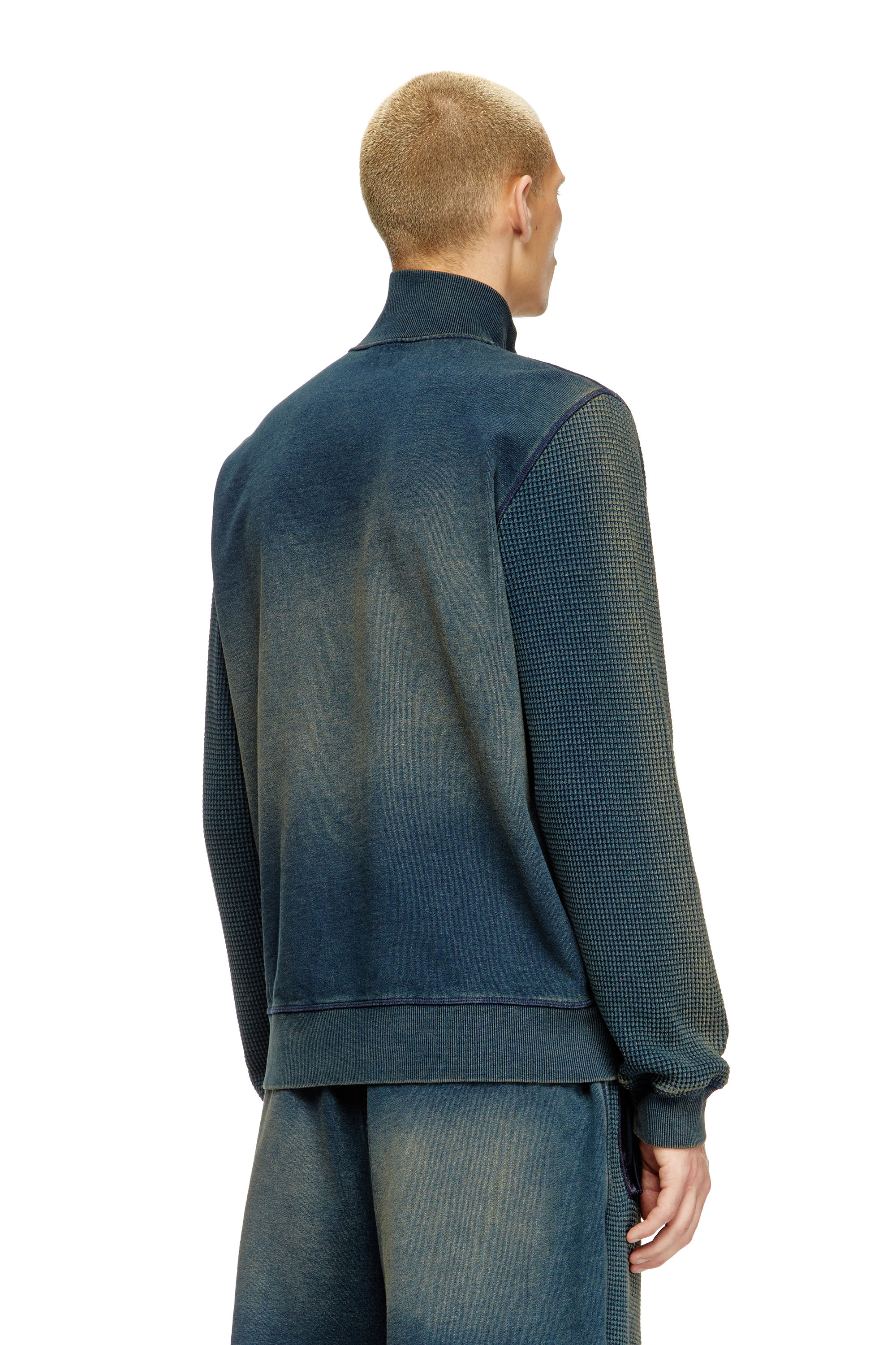 Diesel - S-WAFY-ZIP, Herren Sweatshirt mit Reißverschluss aus Waffelstoff und Jersey in Dunkelblau - 4