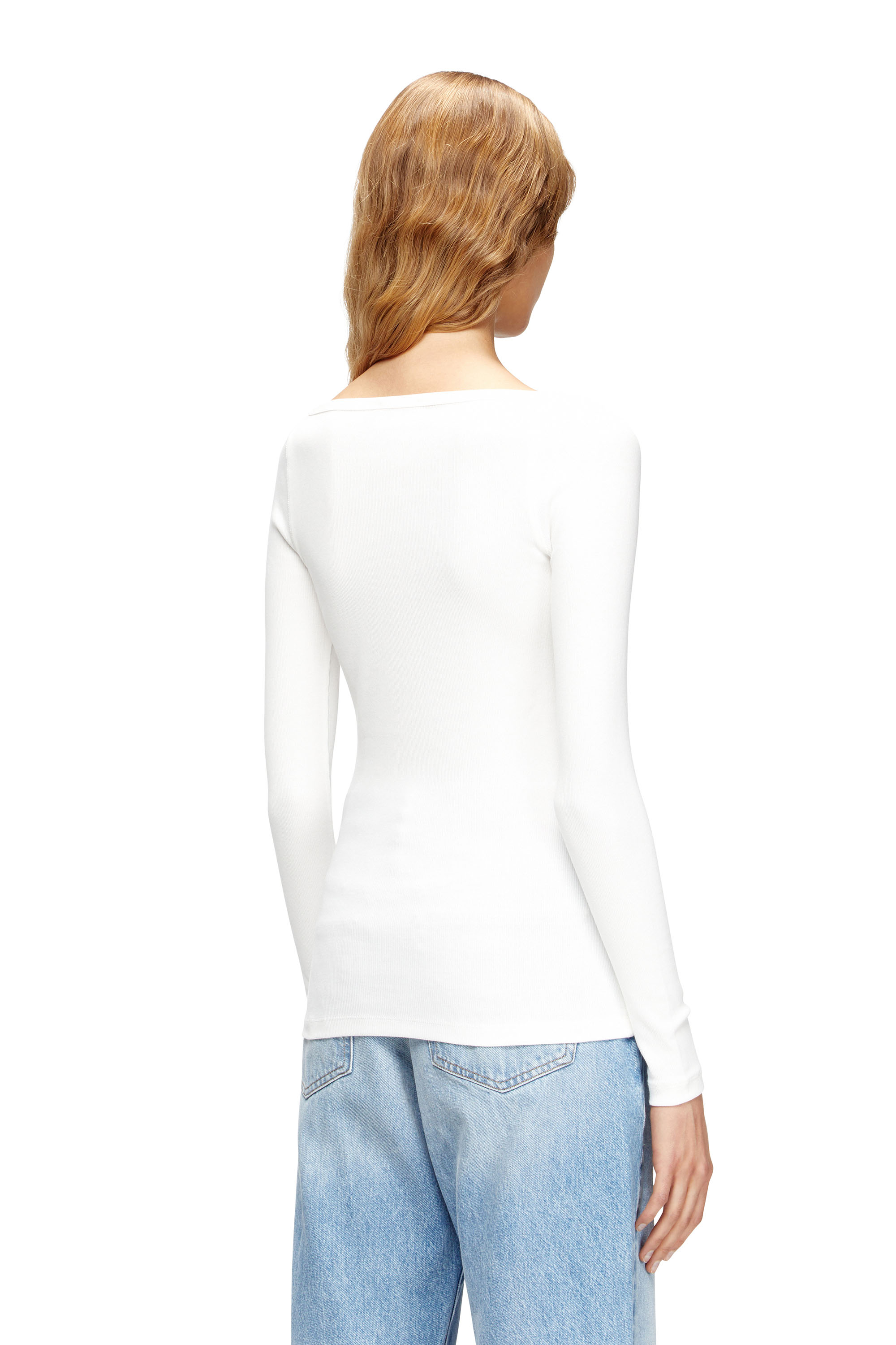 Diesel - T-BAL-OD, Damen Langärmliges, geripptes Oberteil mit metallischem Oval D in Weiß - 4