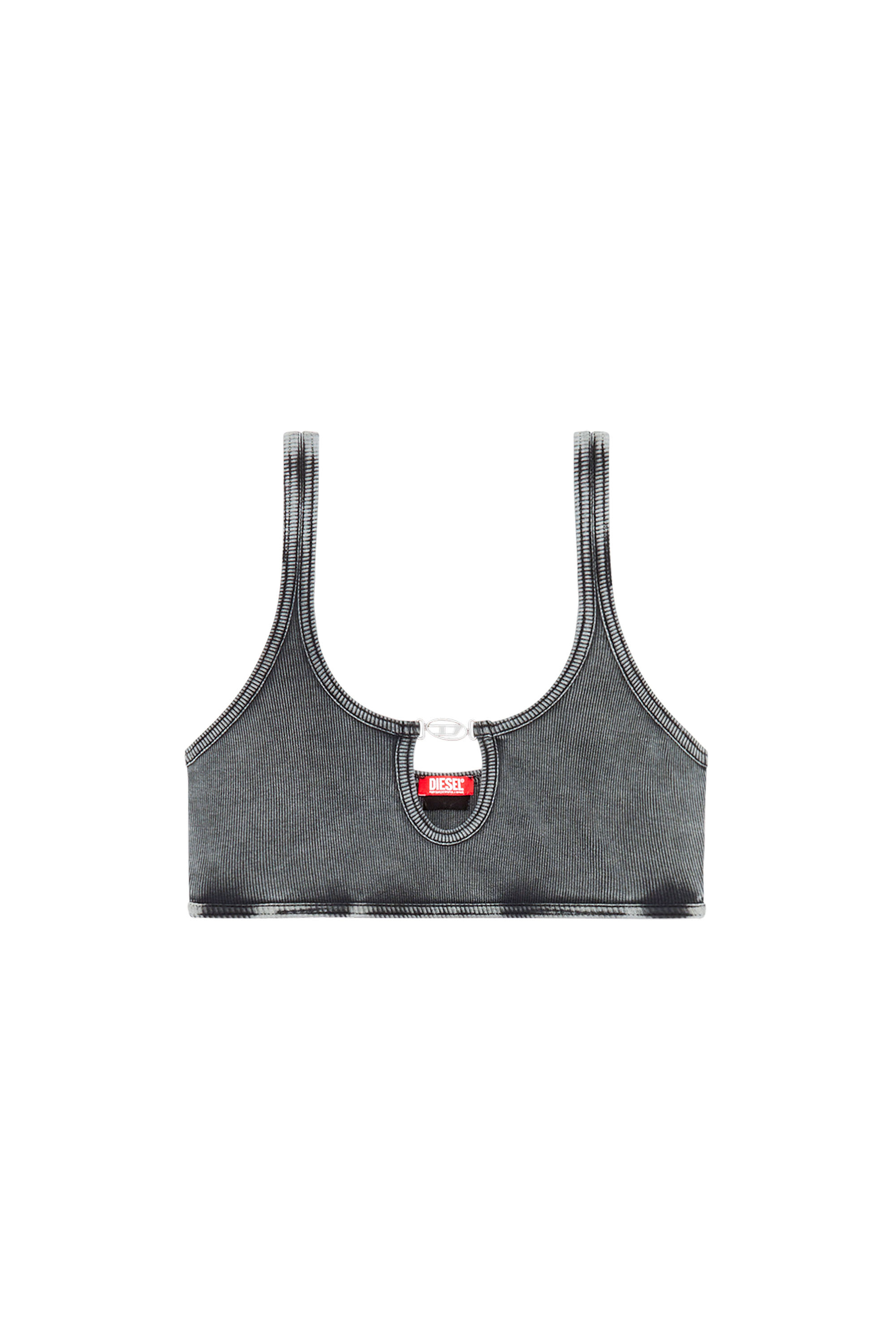 Diesel - UFSB-OVAL-D-RIB-BRALETTE, Damen Geripptes Bralette mit Oval D-Plakette in Schwarz - 4