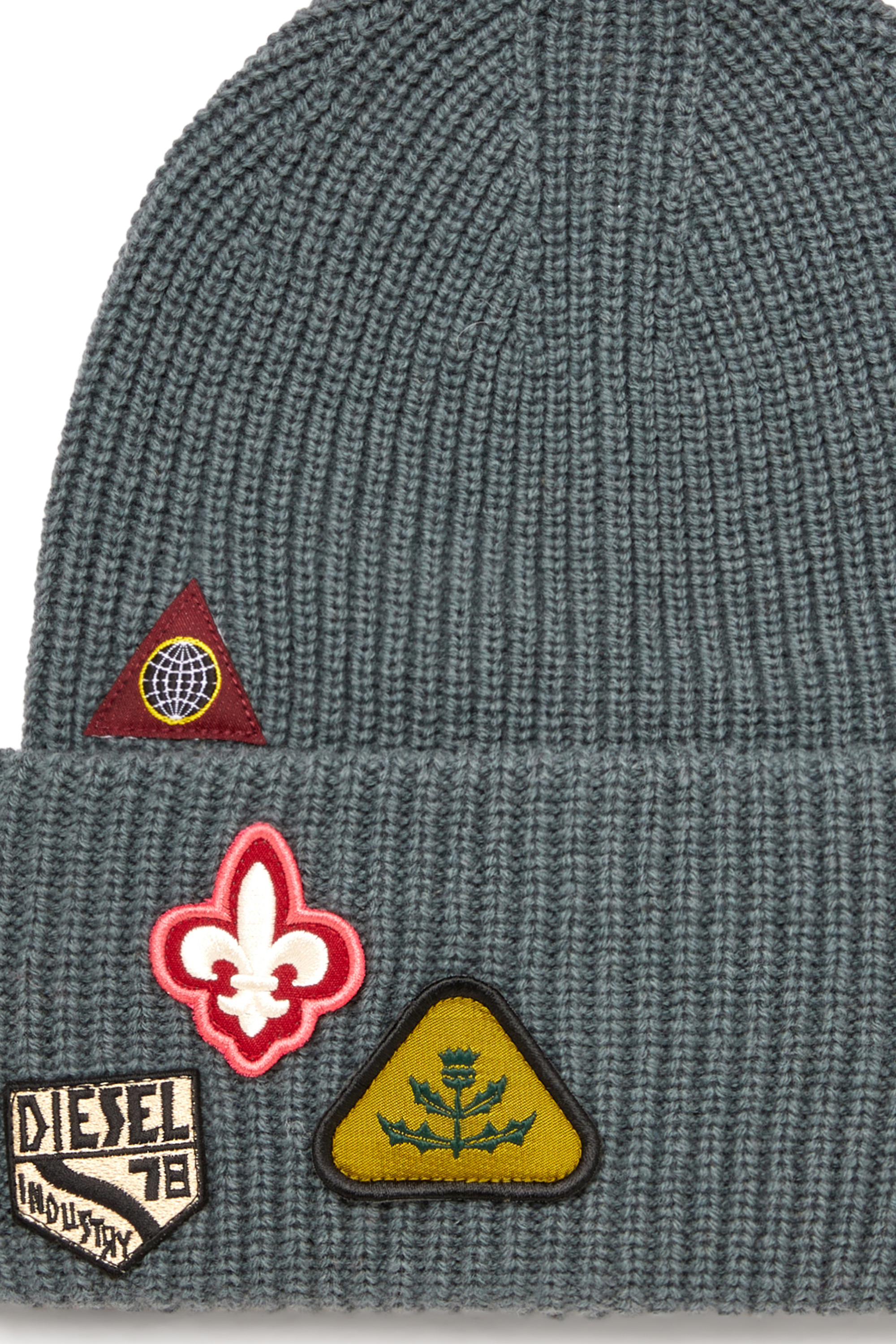 Diesel - K-PHAT, Unisex Wollm&uuml;tze mit Logo-Patches in Grau - 3
