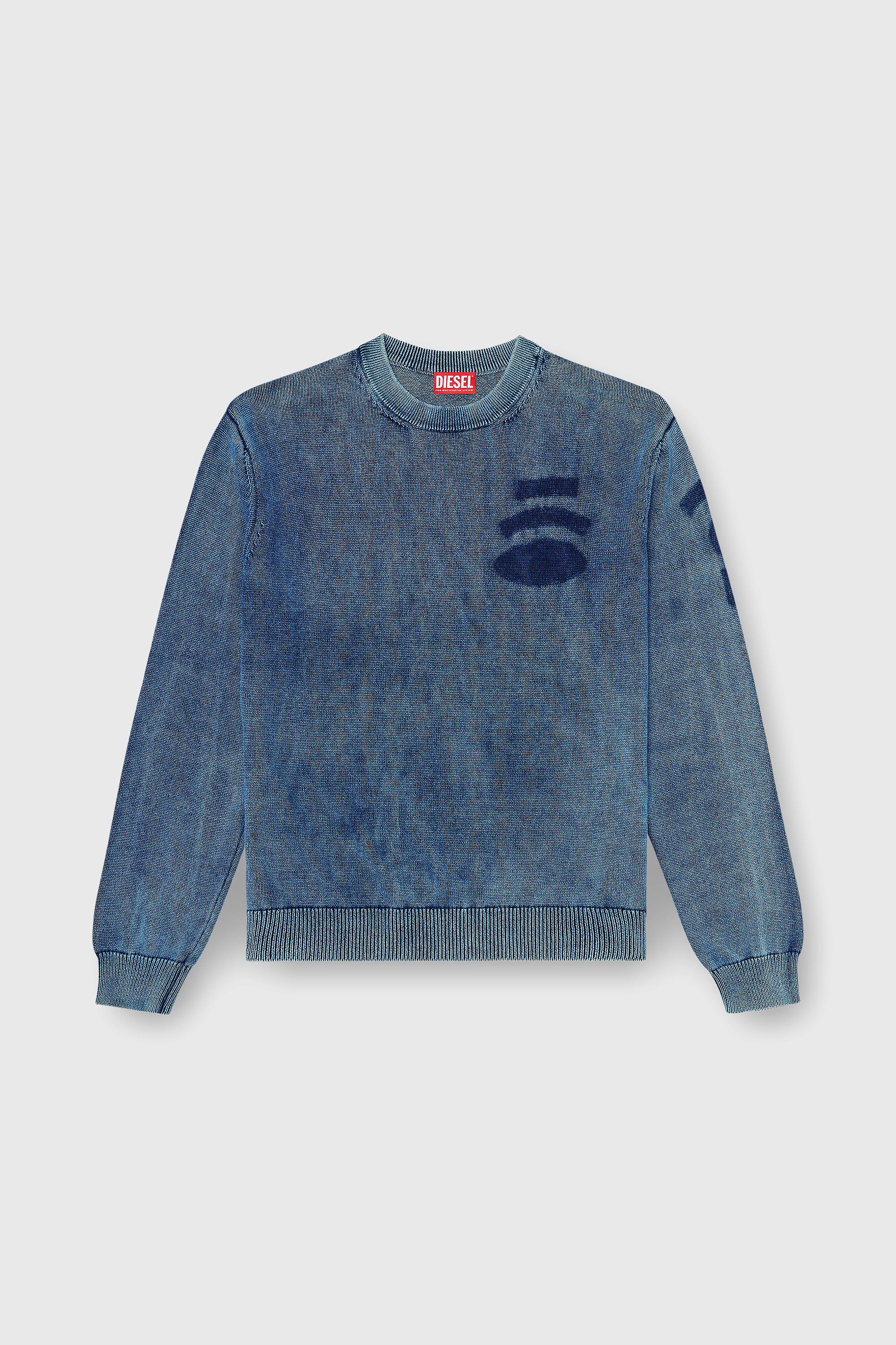 Diesel - K-PERNE, Herren Pullover in Denim-Optik mit Patch-Effekten in Mittelblau - 2