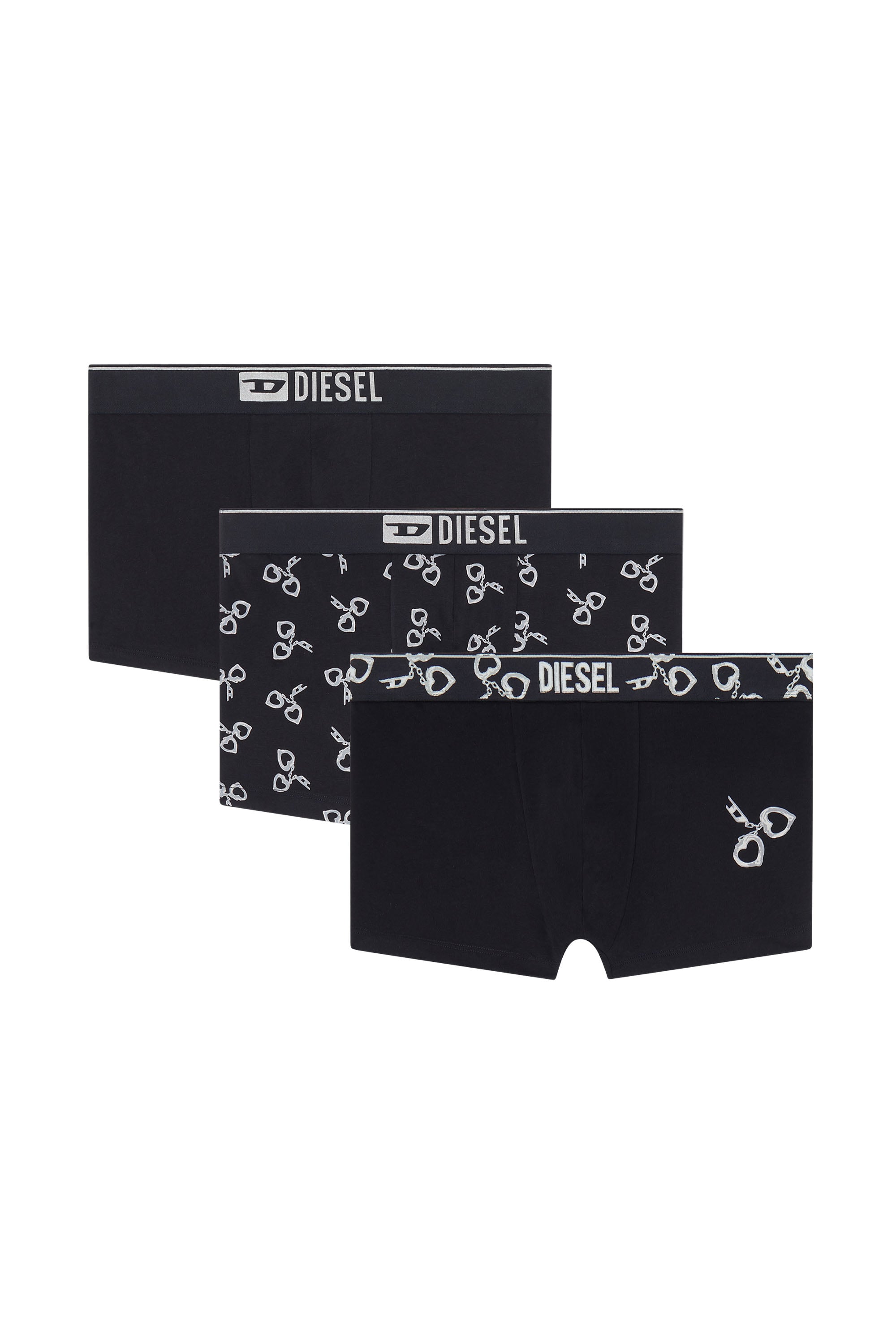 Diesel - DAMIEN-GFT-3PACK, Herren 3er-Pack Boxershorts mit Handschellen-Motiv in Schwarz - 1