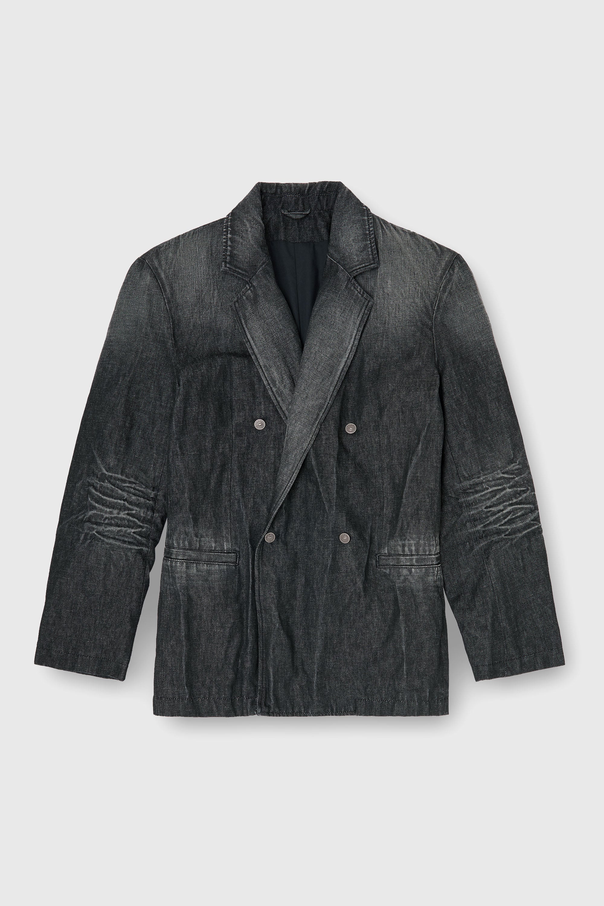 Diesel - D-KOT-FSJ, Herren Zweireihiger Blazer aus geknittertem Denim in Schwarz/Dunkelgrau - 2