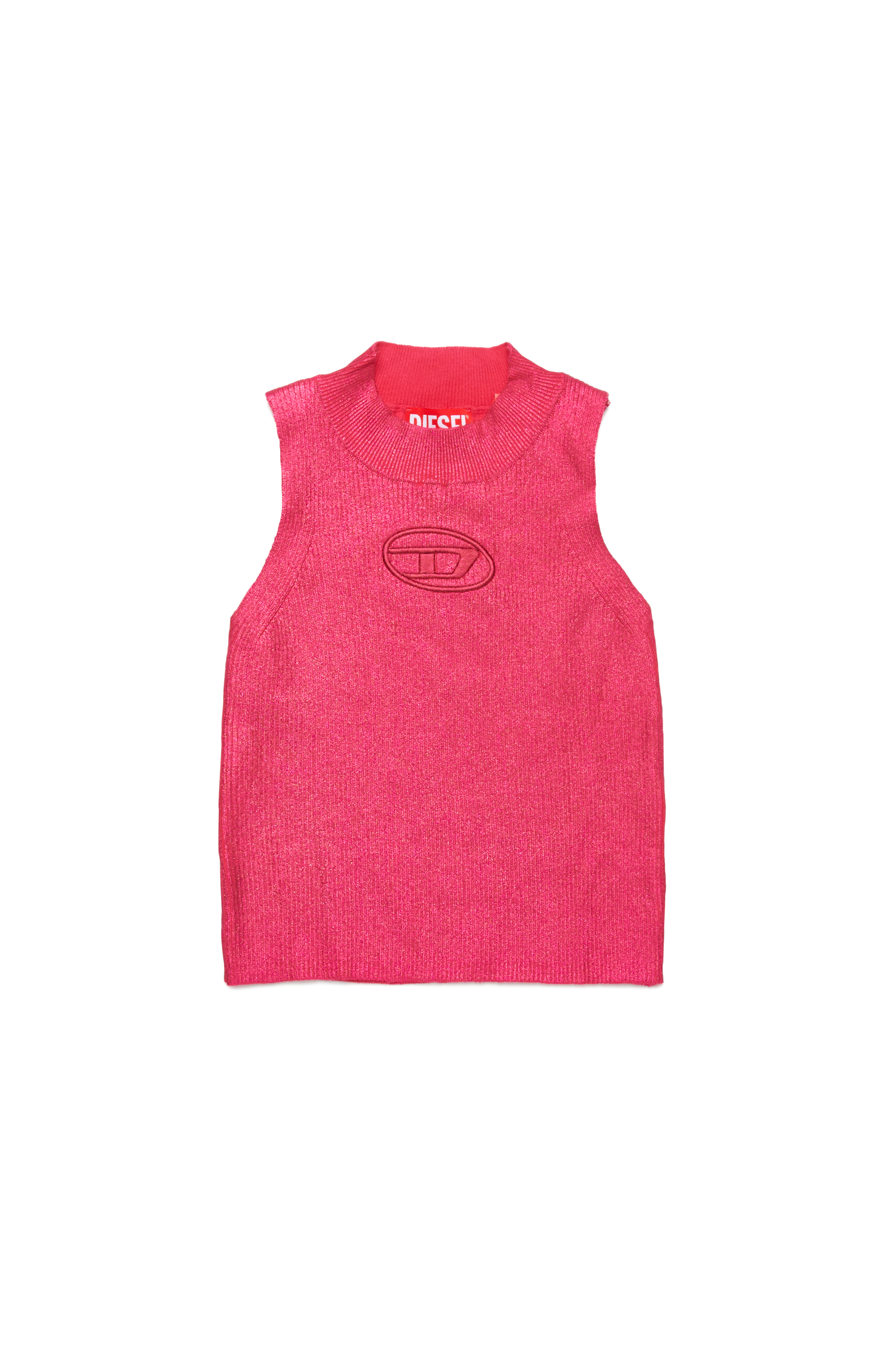 Diesel - KMONERVAXTOP, Damen Tanktop aus Metallic-Rippenstrick in Rosa - 1