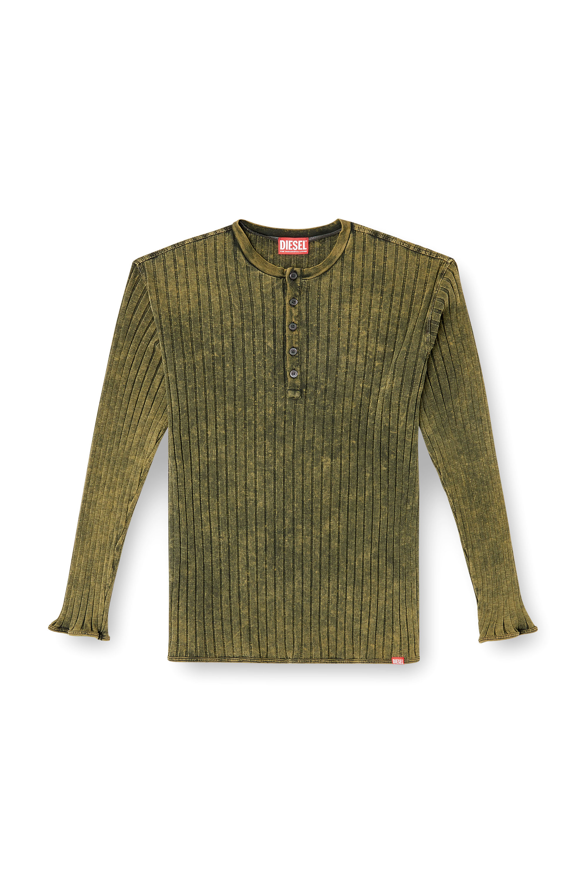 Diesel - T-ALLY, Herren Henley-Oberteil aus behandeltem Jersey mit breitem Rippenstrick in Grün - 3