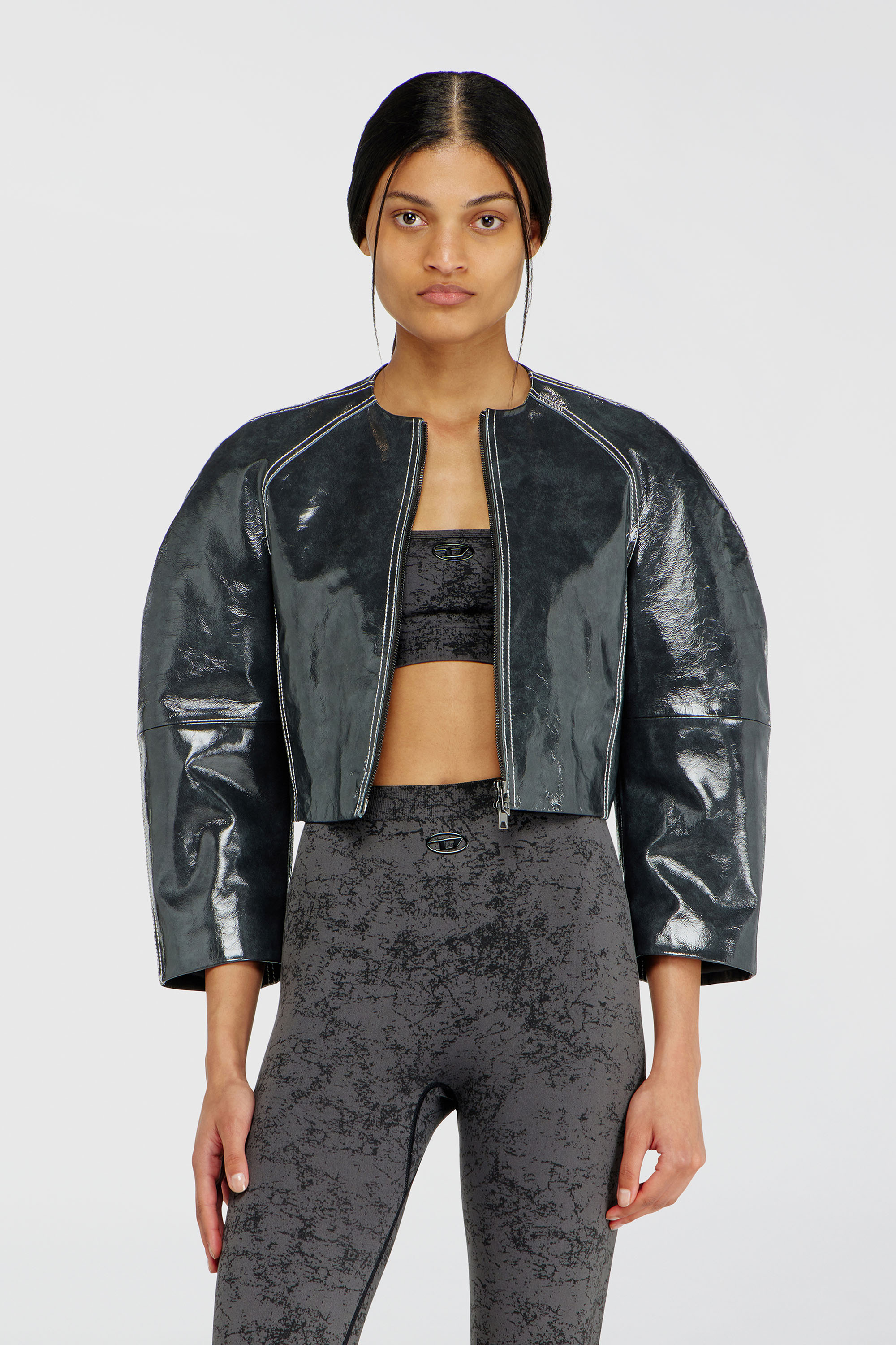 Diesel - HELLA-UTLT, Damen Sport-BH mit Utility-Print in Dunkelgrau - 1