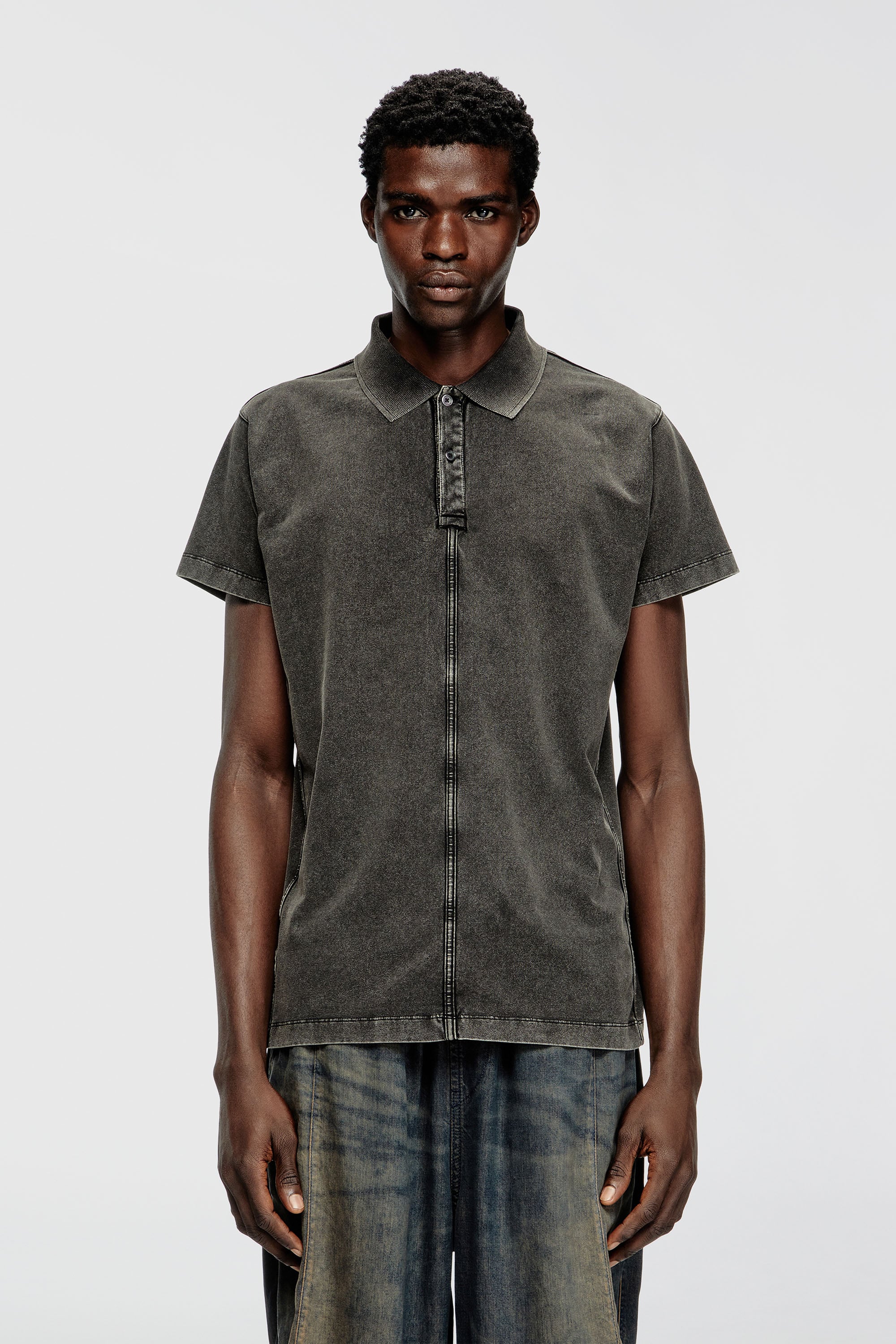 Diesel - T-NOMELY, Herren Poloshirt aus Jersey in Denim-Optik in Schwarz - 1