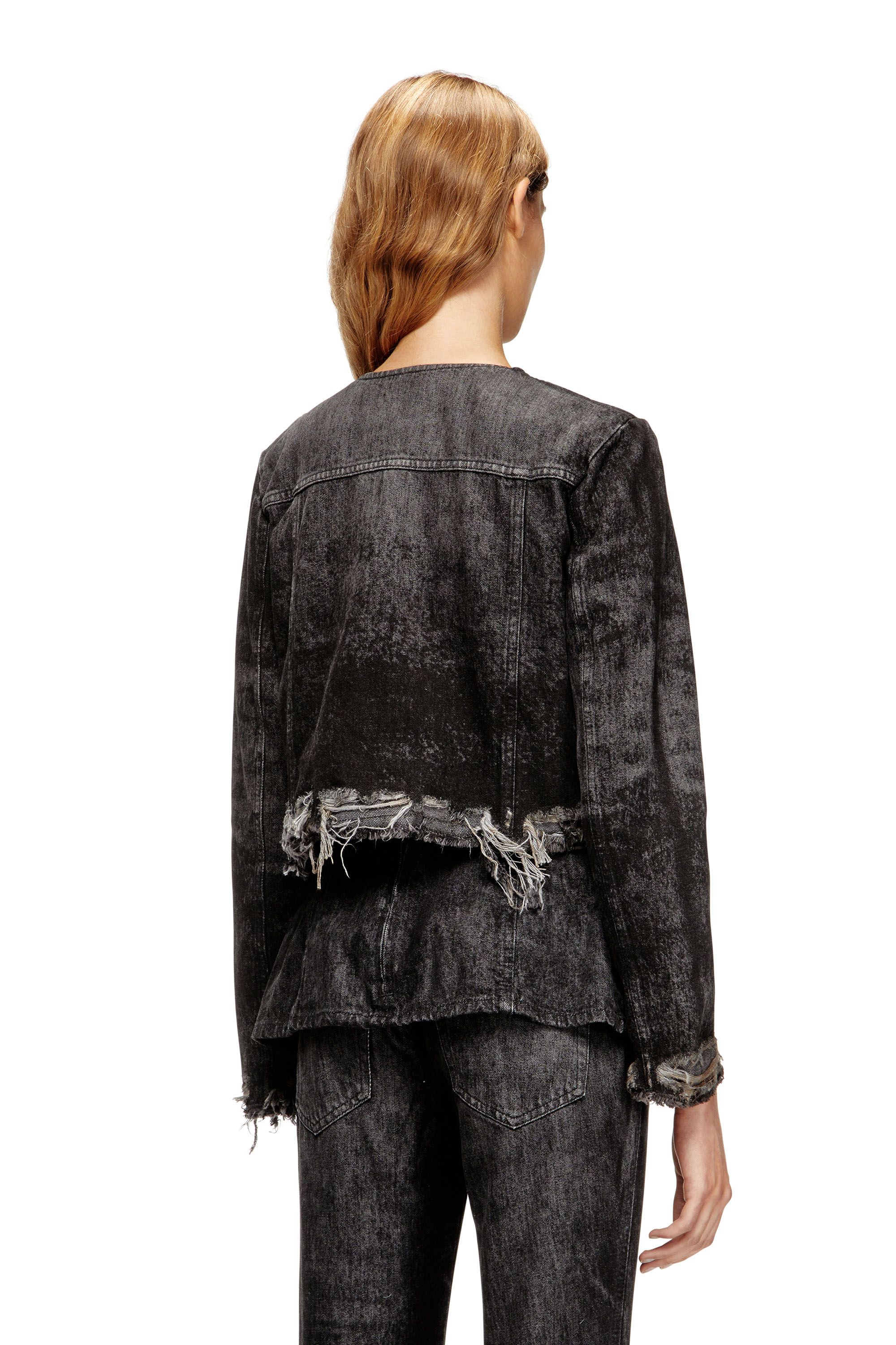 Diesel - DE-GRAFFY-FSH, Damen Jacke aus gelaserte Baumwolle-Hanf-Denim in Schwarz - 4