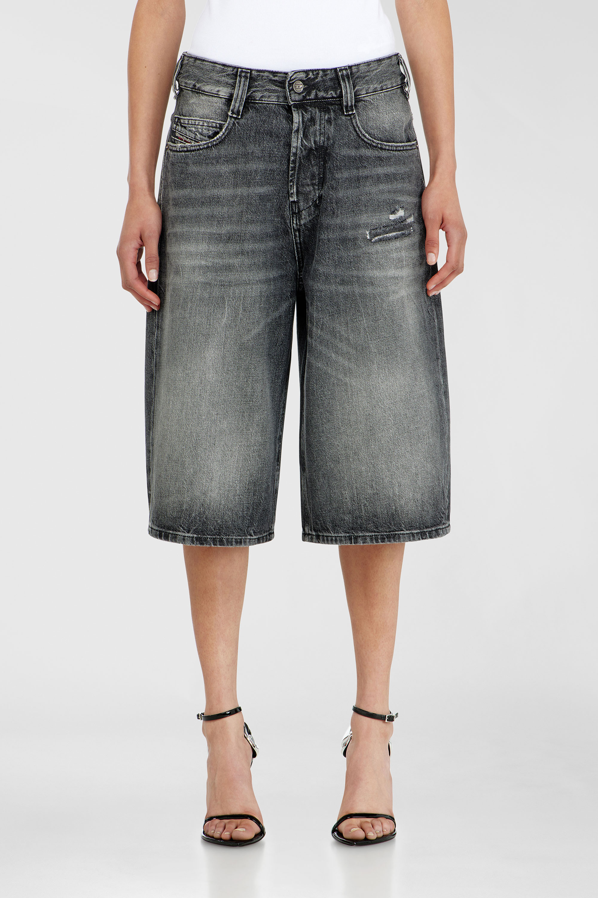 Diesel - D-ENIM-M-SHORT, Unisex Denim relaxed shorts mit Abrasionen in Dunkelgrau - 2