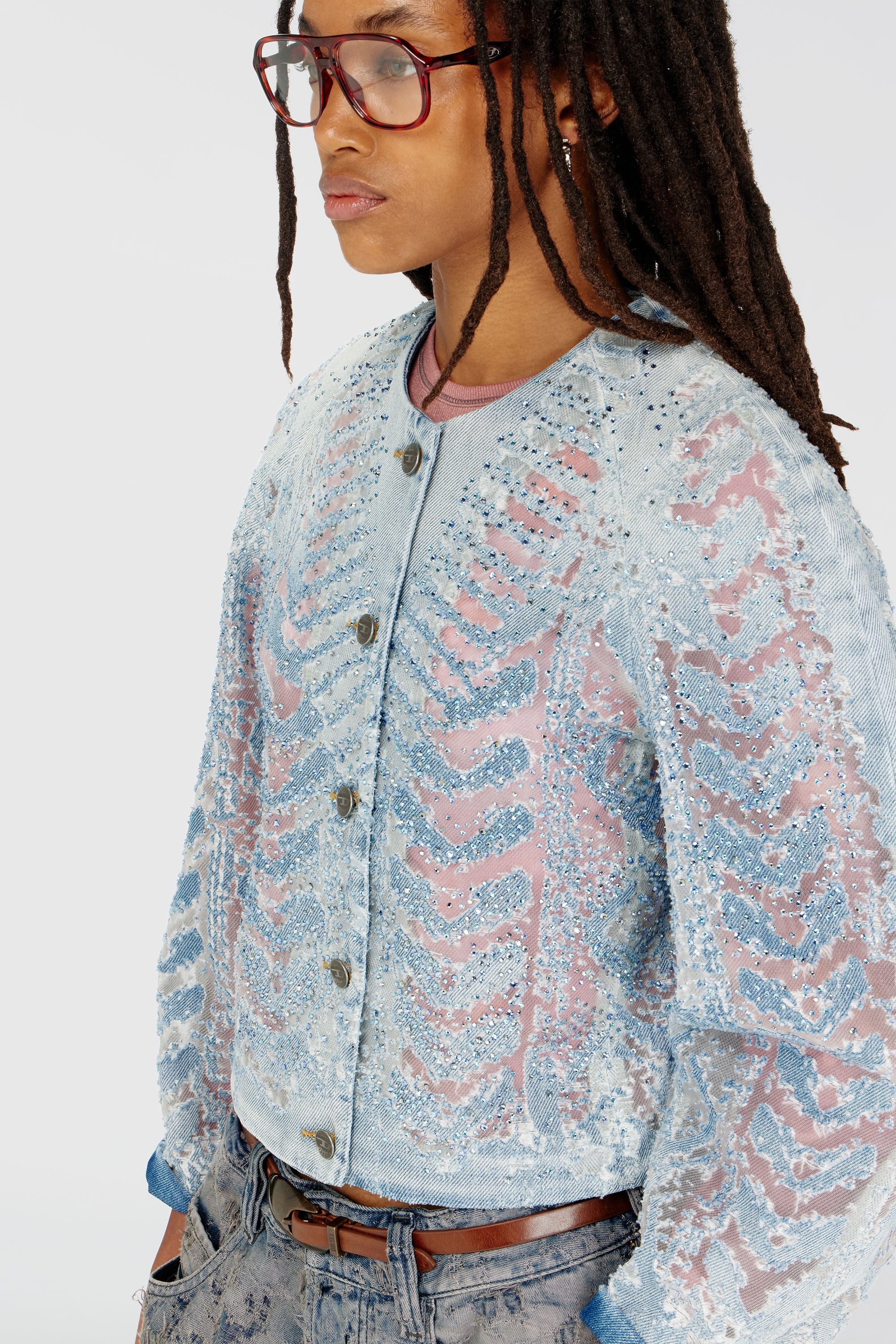 Diesel - DE-SOLIXIA-S, Damen Jacke aus microstone devor&eacute; denim in Hellblau - 5