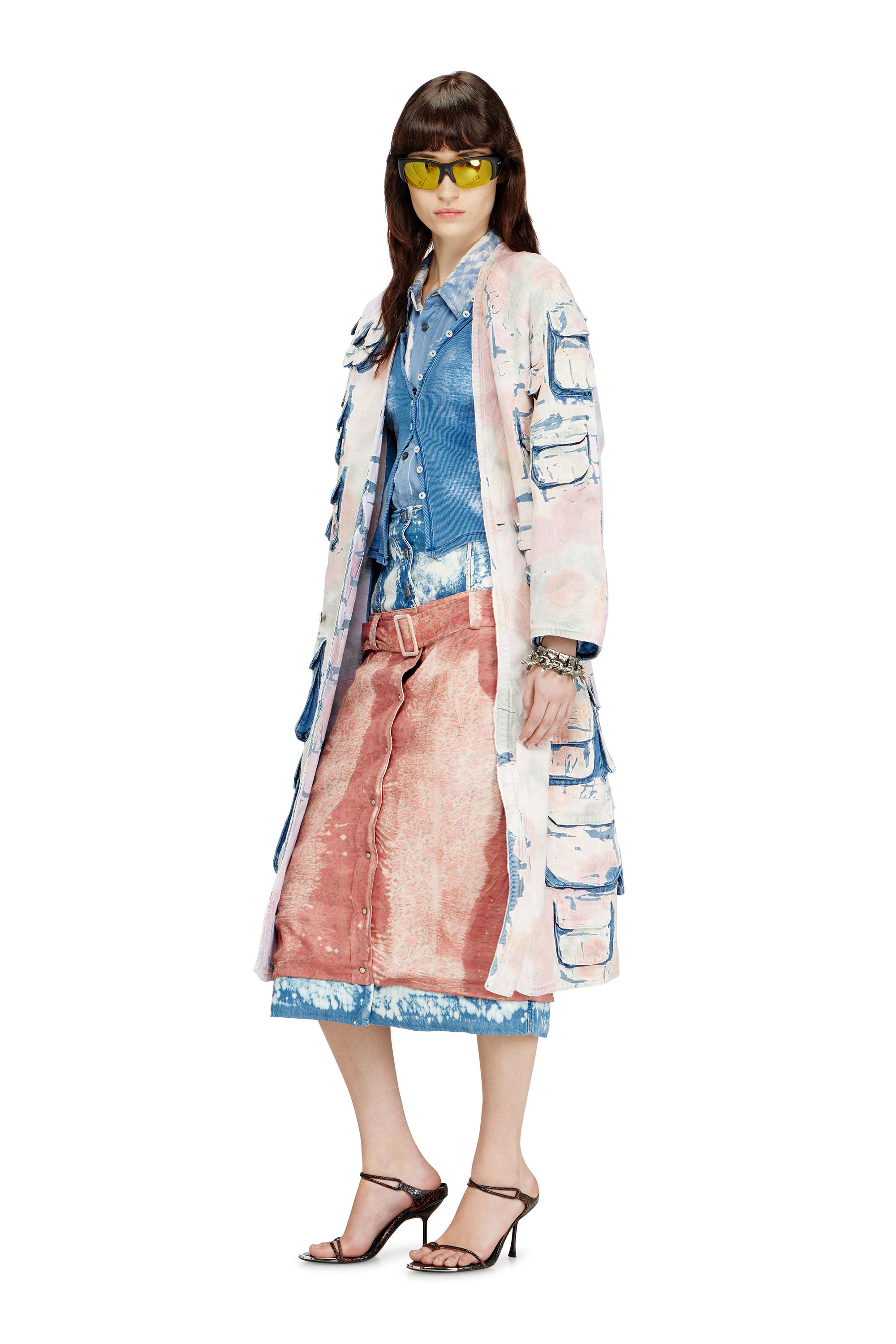 Diesel - DE-SELDOR-FSI, Damen Jeansmantel mit abnehmbaren karierten Jersey-Eins&auml;tzen in Blau/Rosa - 1