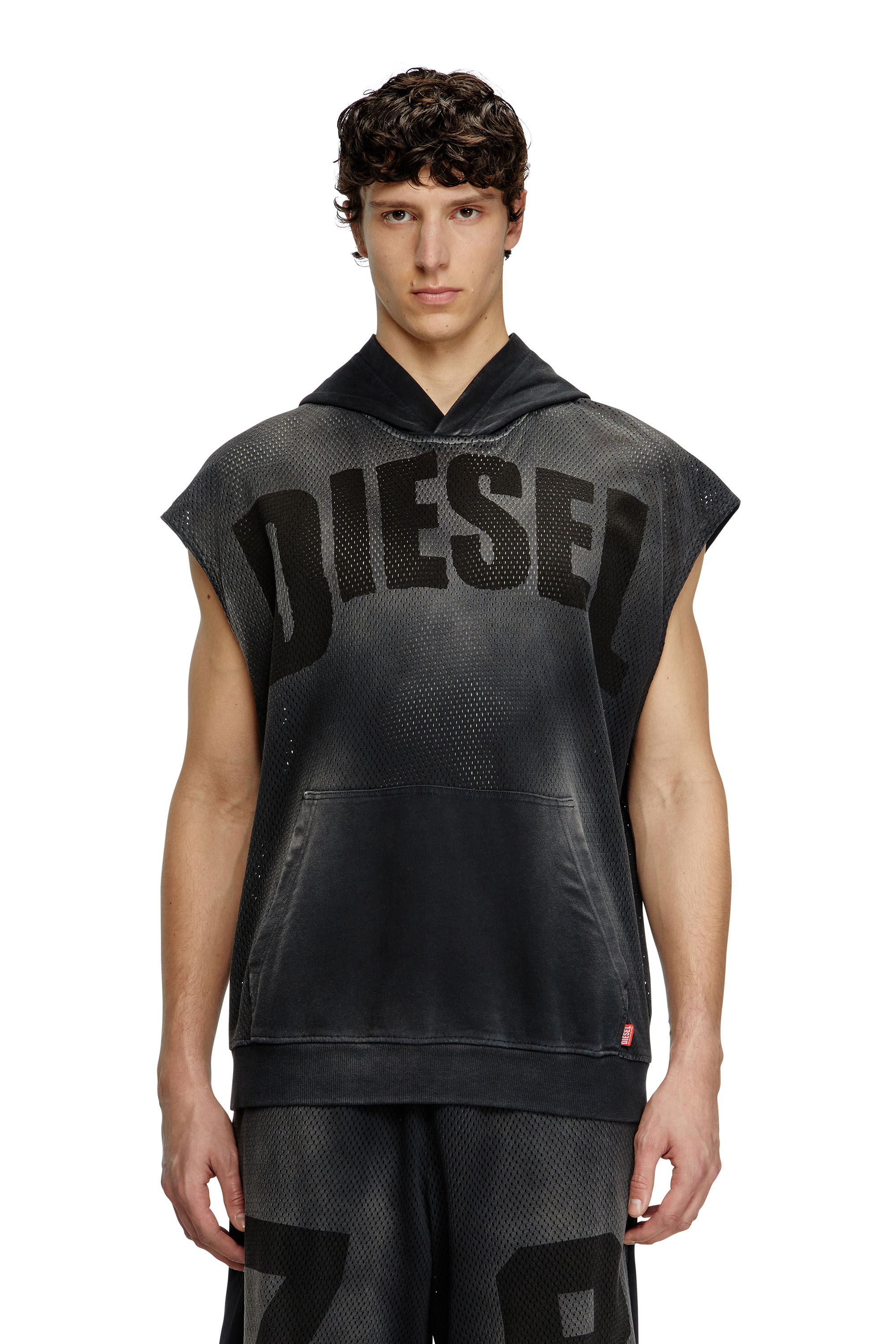 Diesel - S-BOXT-SL-MESH, Herren Ärmelloser Hoodie aus Mesh und Jersey in Schwarz - 2