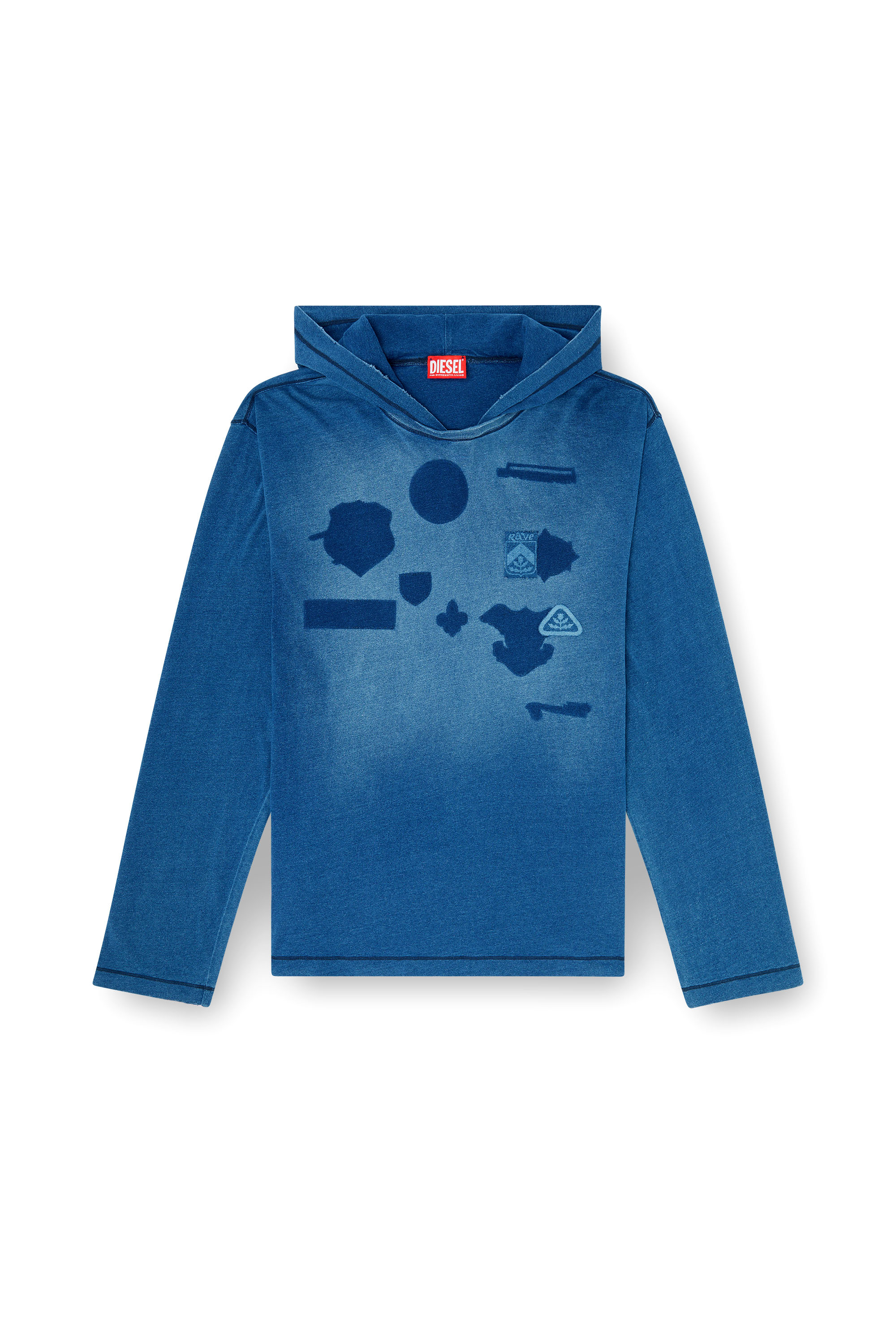 Diesel - T-NOX-LS-HOOD, Herren Langarmshirt mit Kapuze und Schatteneffekt-Patches in null - 2