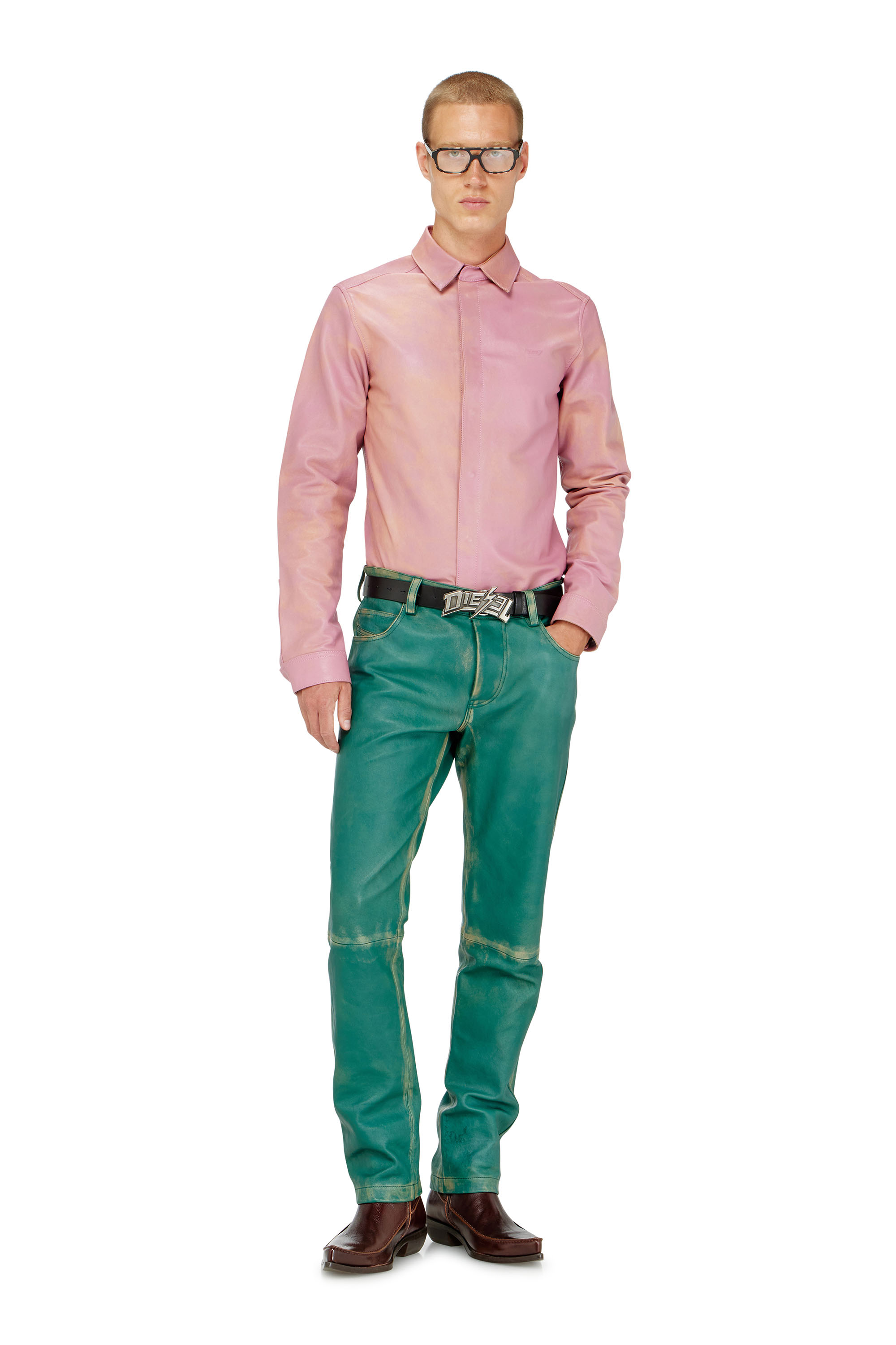 Diesel - S-CIRT, Herren Hemd aus behandeltem Leder in Rosa - 2