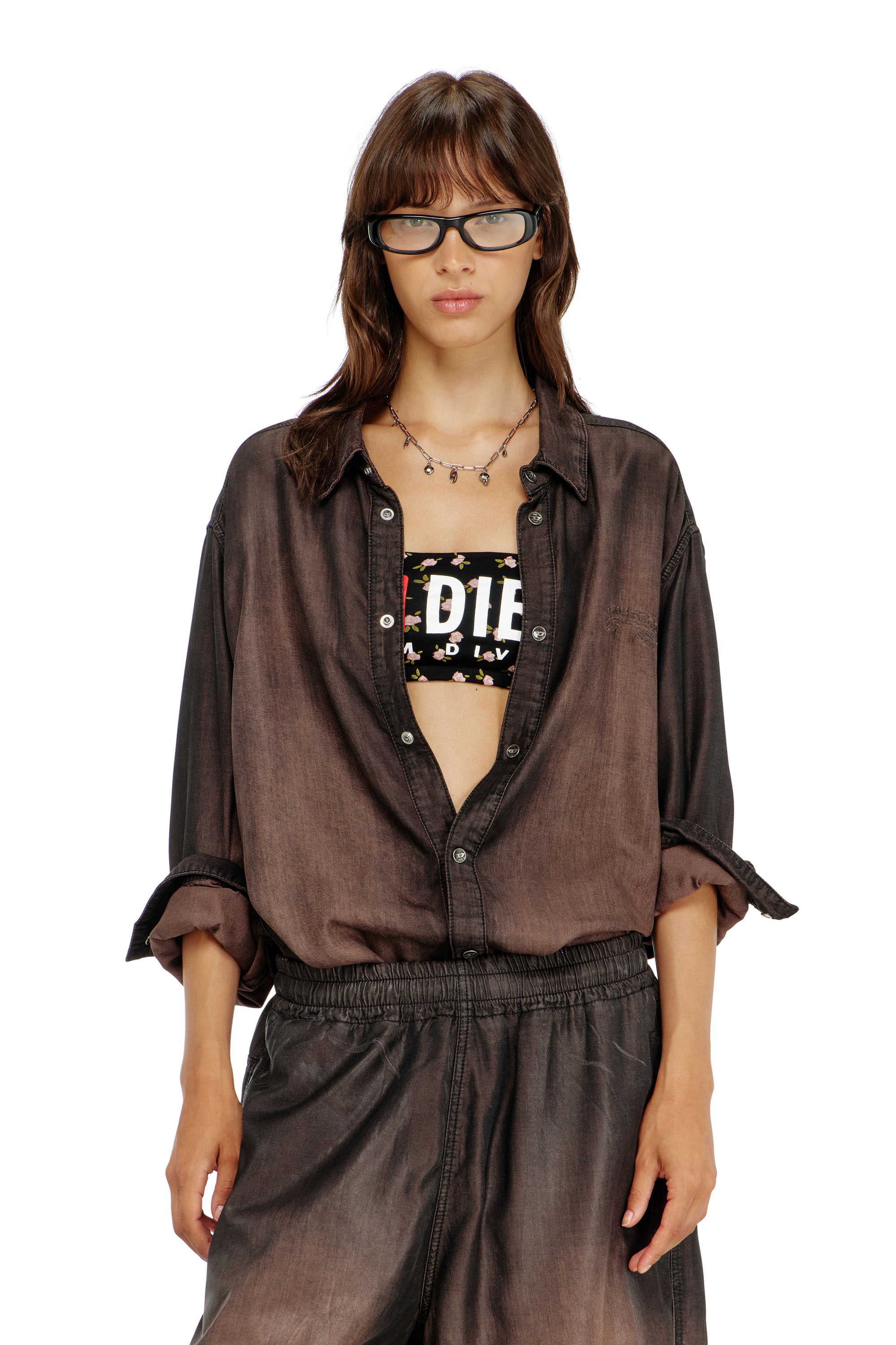 Diesel - MELANIE-C-D-CORE, Damen Bandeau-BH aus Baumwolle mit all-over Blumenprint in Schwarz - 2