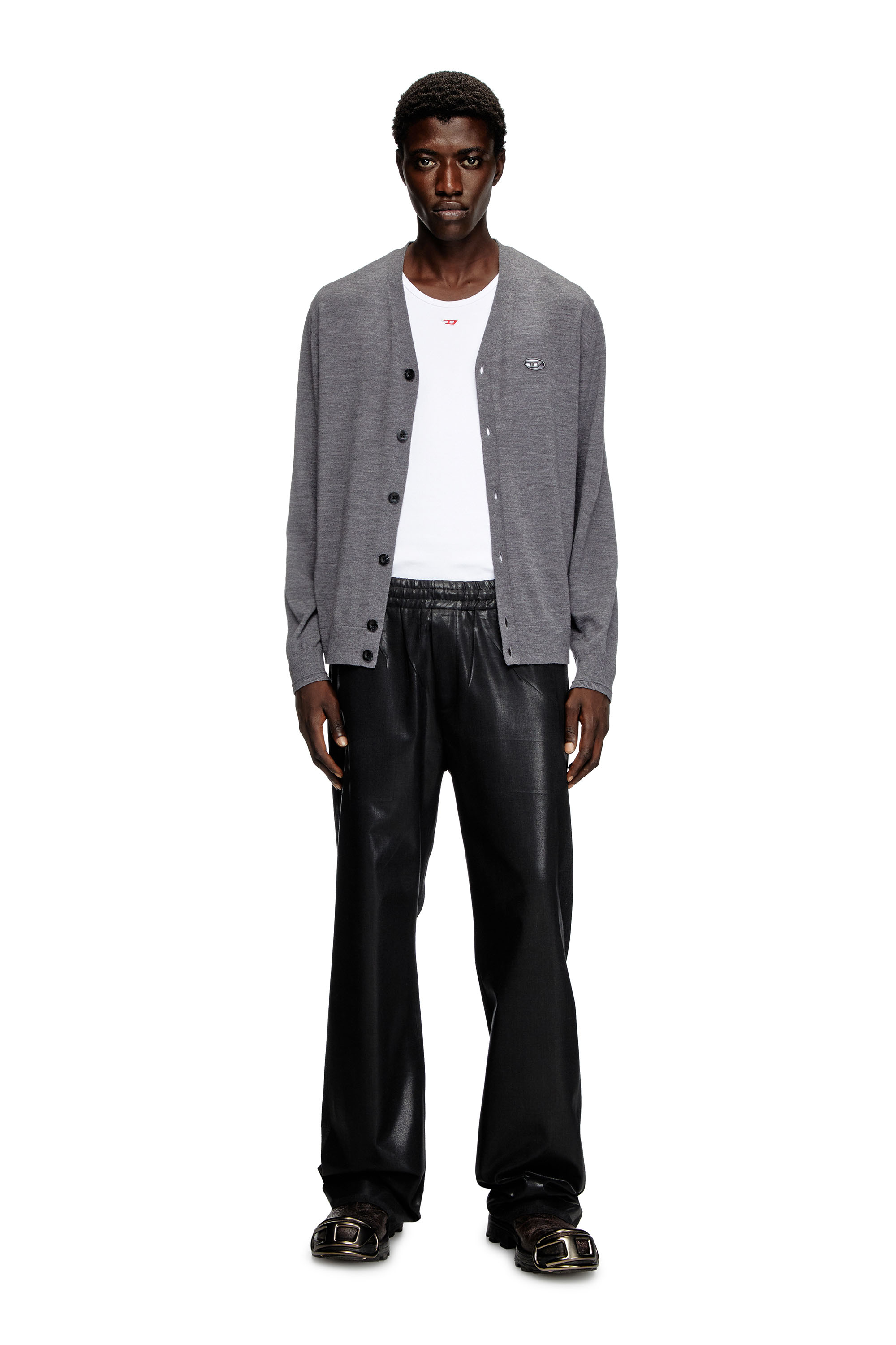 Diesel - K-VOLTO, Herren Cardigan aus Wolle mit Cut-out-Logo in Grau - 2