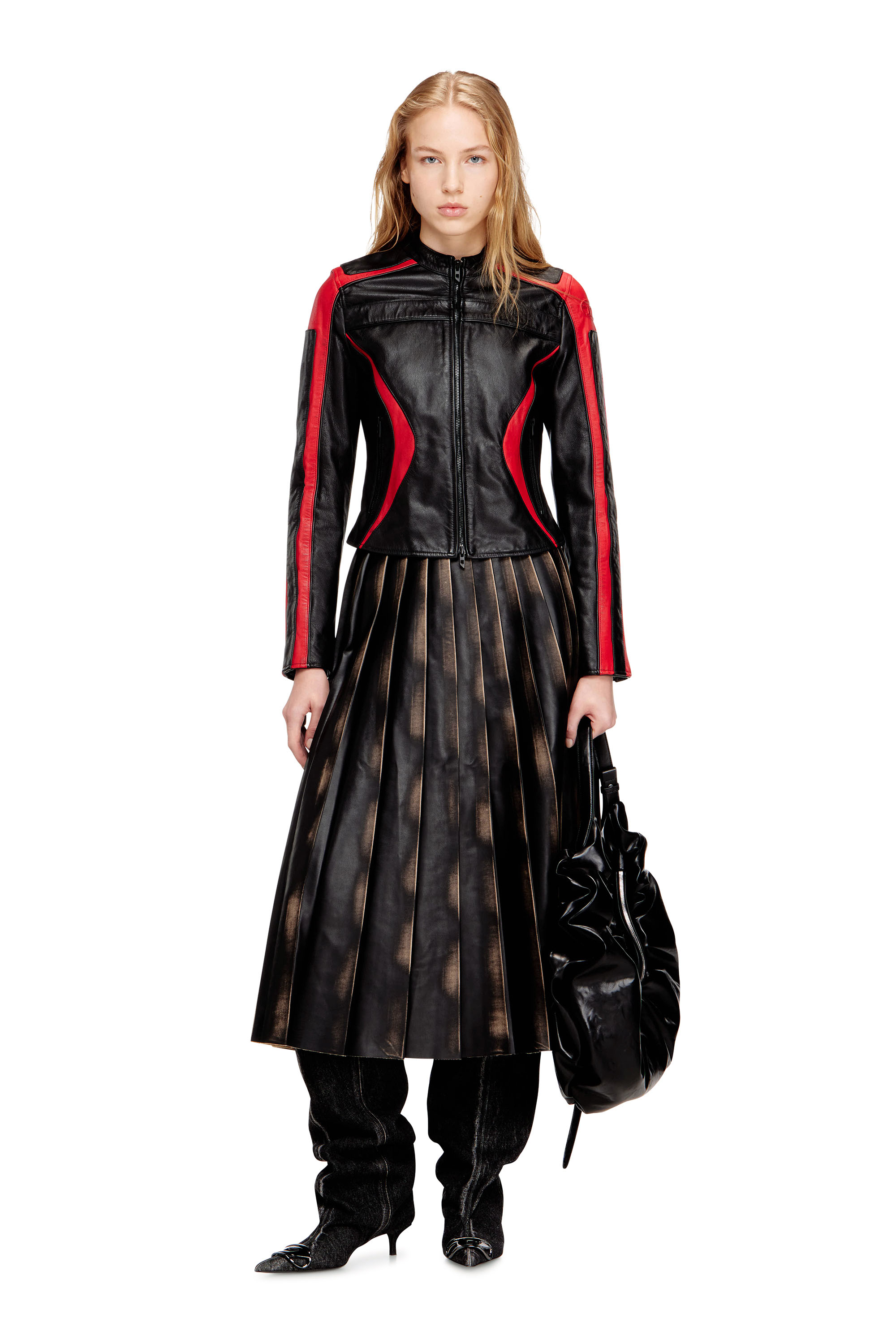 Diesel - L-OVABLE, Damen Bikerjacke aus Leder im Colour-Block-Design in null - 2